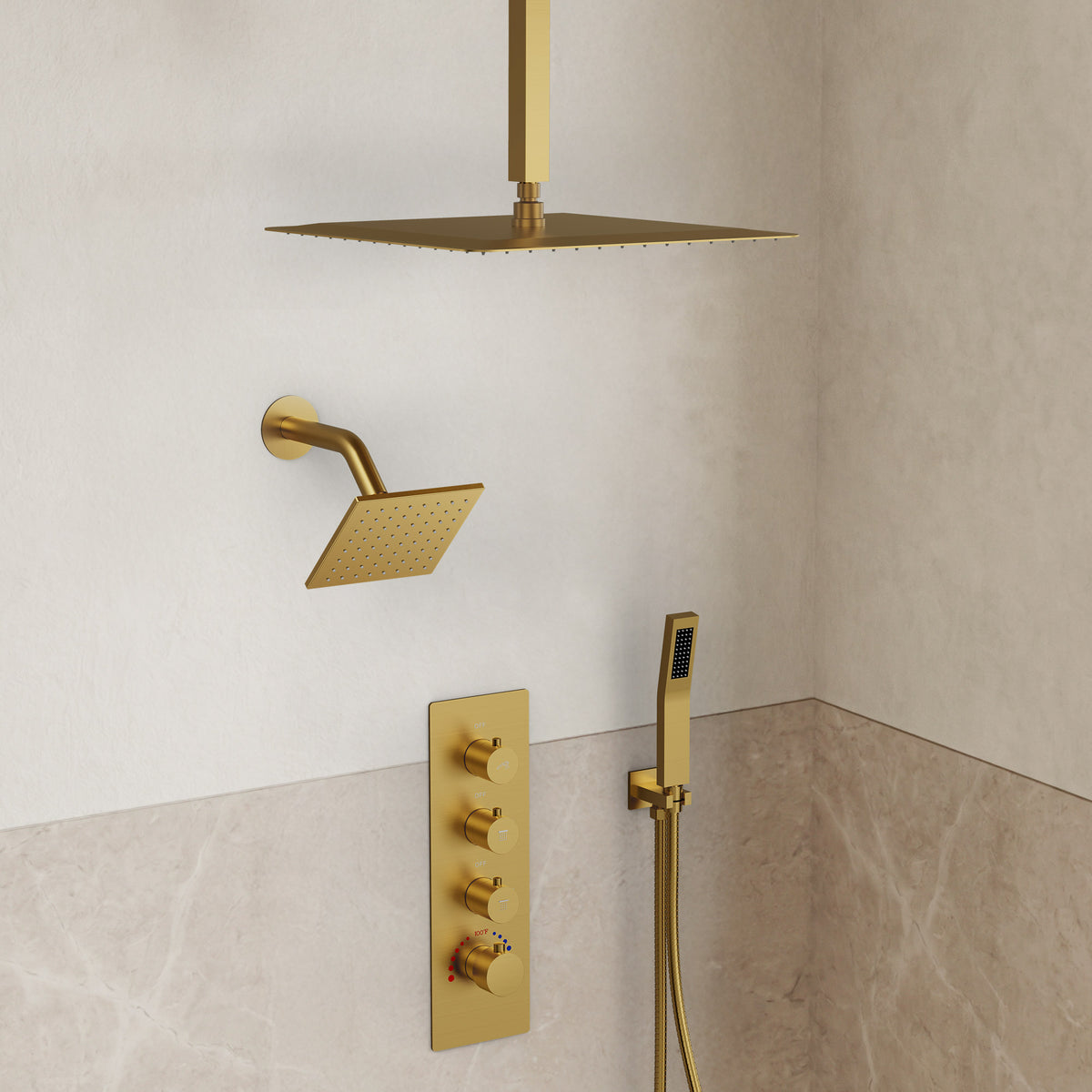16-Inch Ceiling-Mounted Dual-Head Shower System with Handheld Sprayer