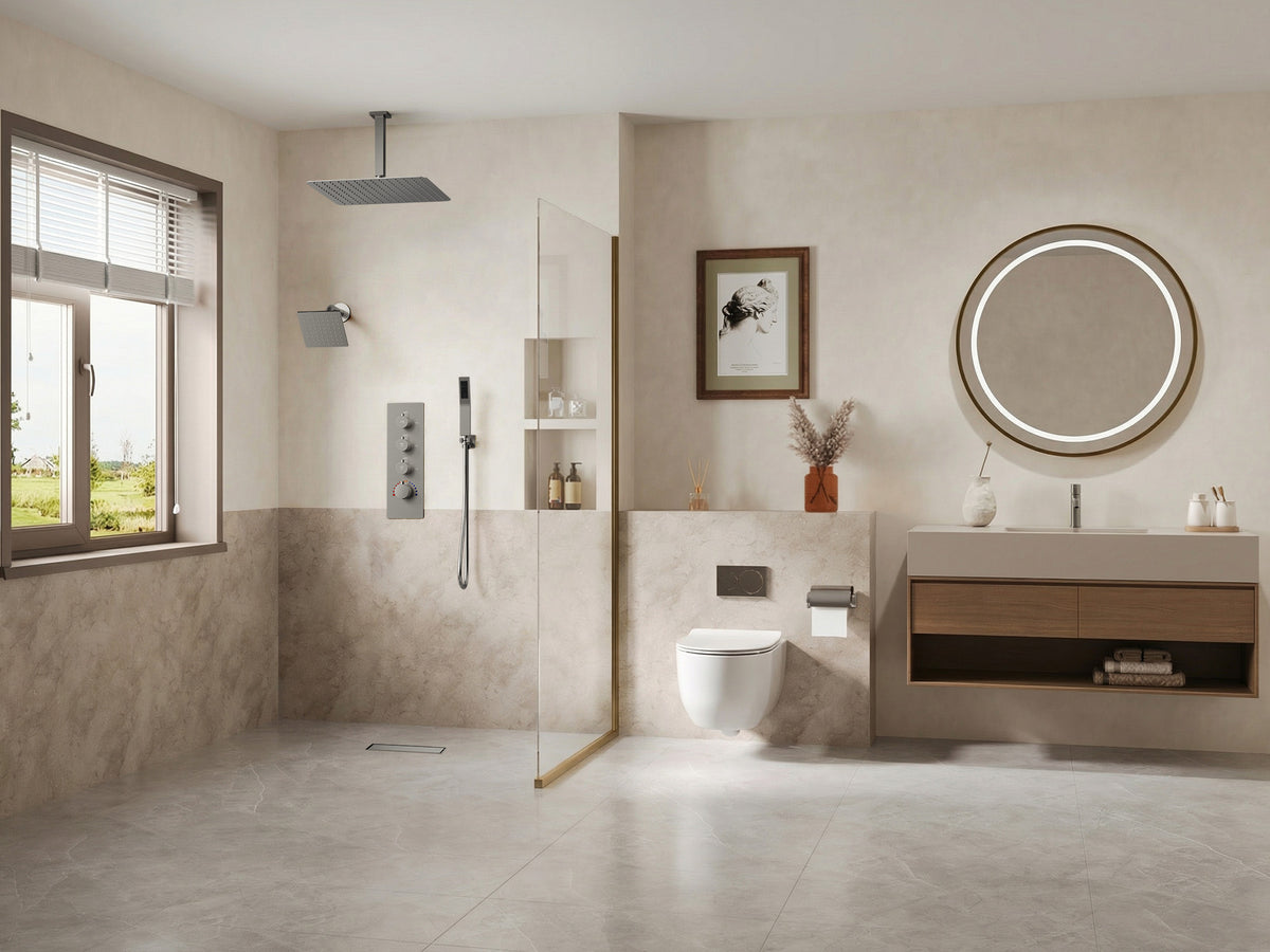 16-Inch Ceiling-Mounted Dual-Head Shower System with Handheld Sprayer