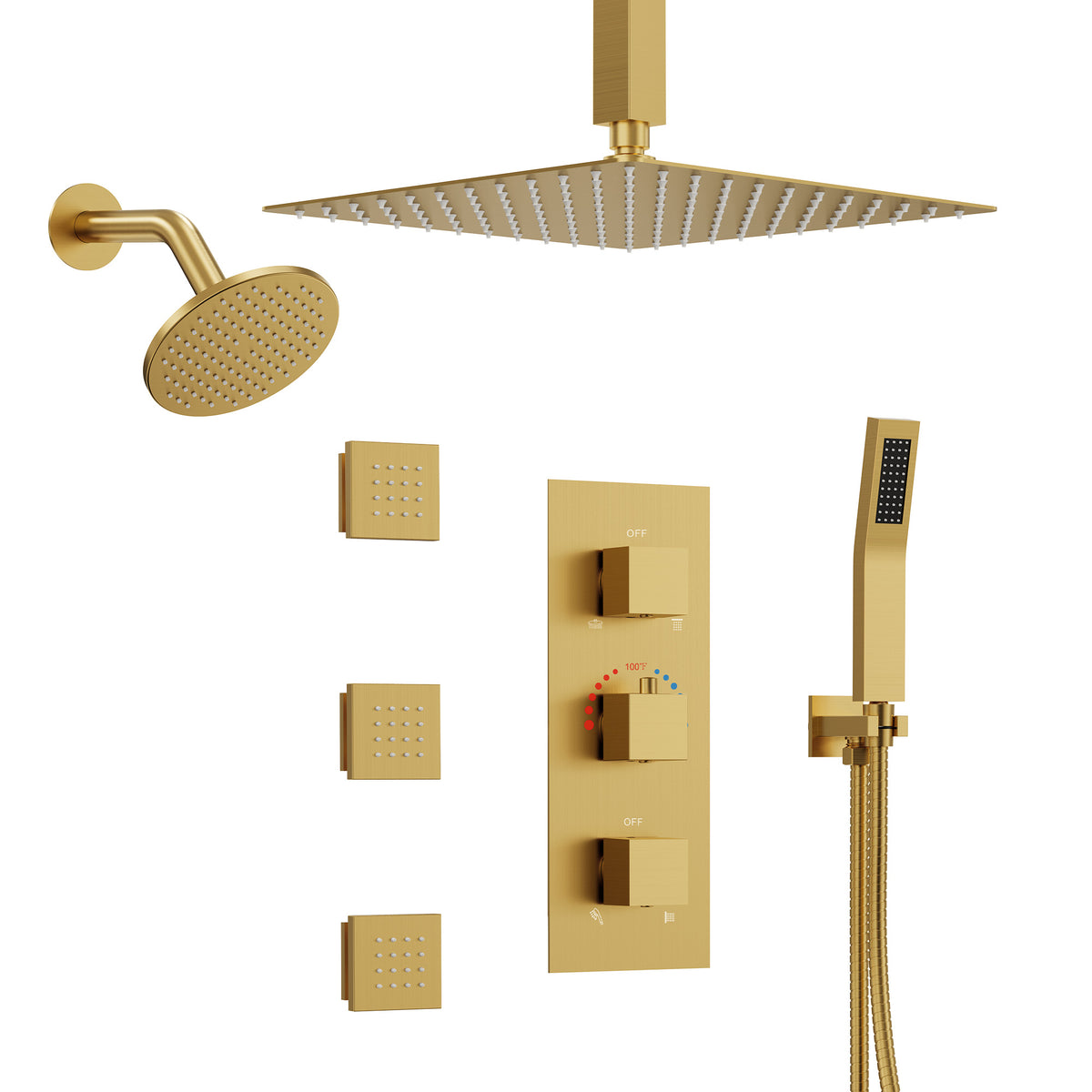 Ceiling-Mounted Multi-Spray Shower System with Adjustable Secondary Head
