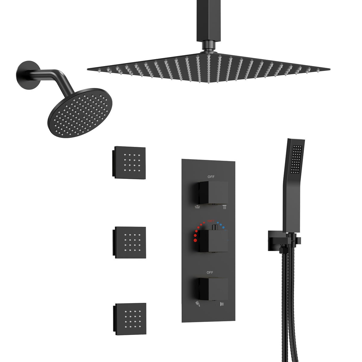 Ceiling-Mounted Multi-Spray Shower System with Adjustable Secondary Head
