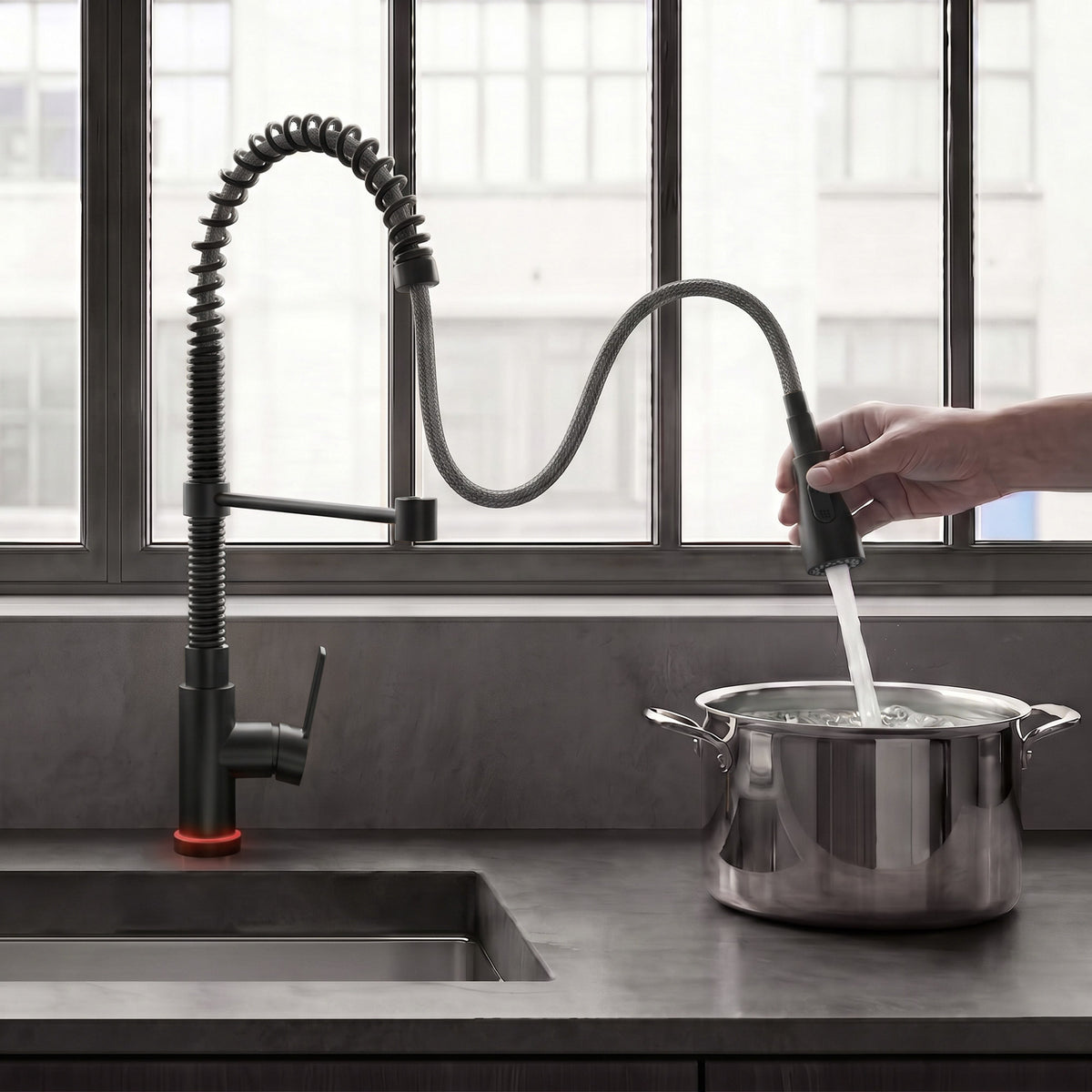 Single-Handle Pre-Rinse Spring Pull-Down Kitchen Faucet