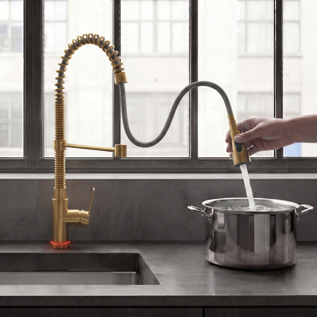 Single-Handle Pre-Rinse Spring Pull-Down Kitchen Faucet