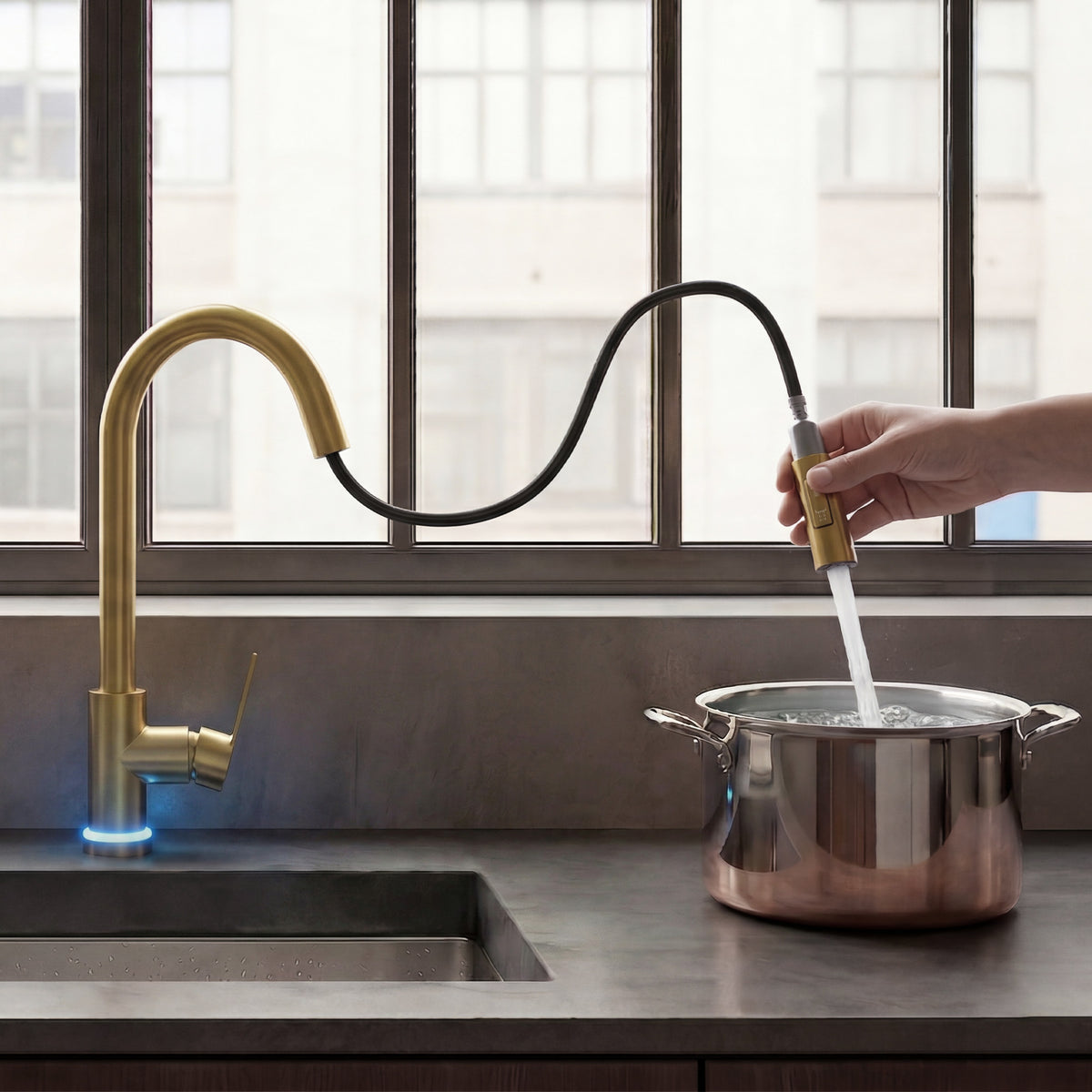 Single-Handle Pull-Down Kitchen Faucet With Dual Spray Modes