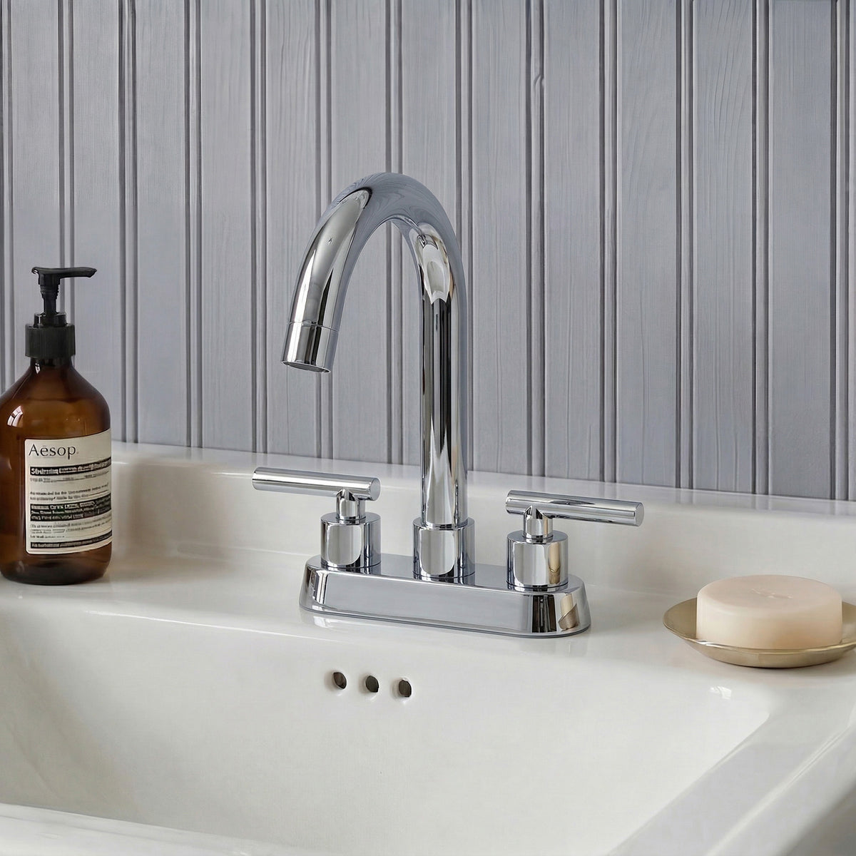 Two-Handle Centerset Bathroom Sink Faucet With Pop-Up Drain