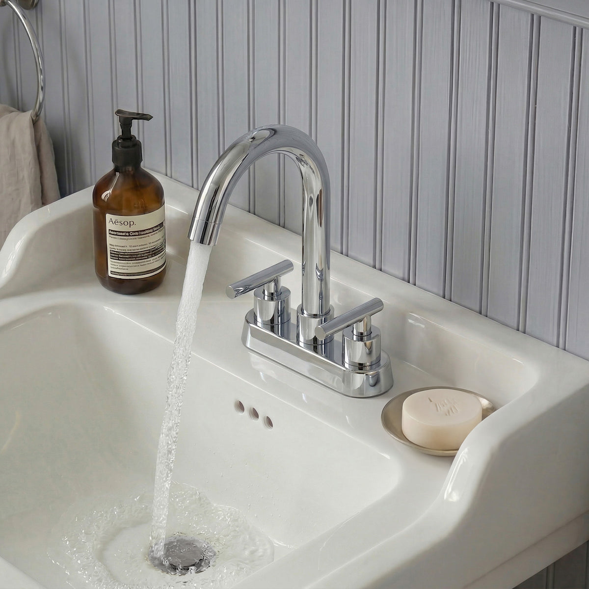 Two-Handle Centerset Bathroom Sink Faucet With Pop-Up Drain