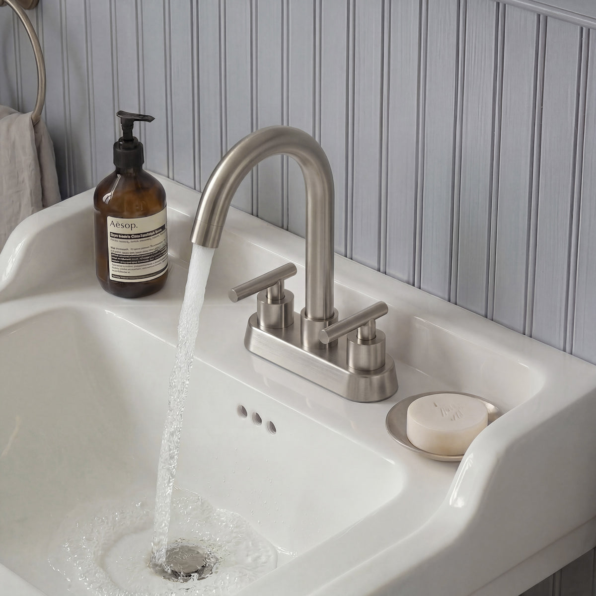 Two-Handle Centerset Bathroom Sink Faucet With Pop-Up Drain