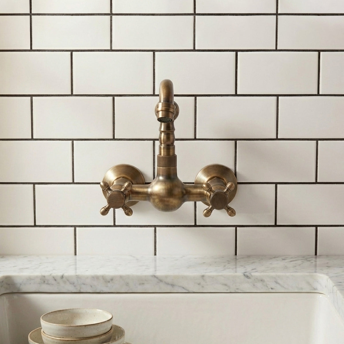 Two-Handle Wall-Mount Bathroom Sink Faucet