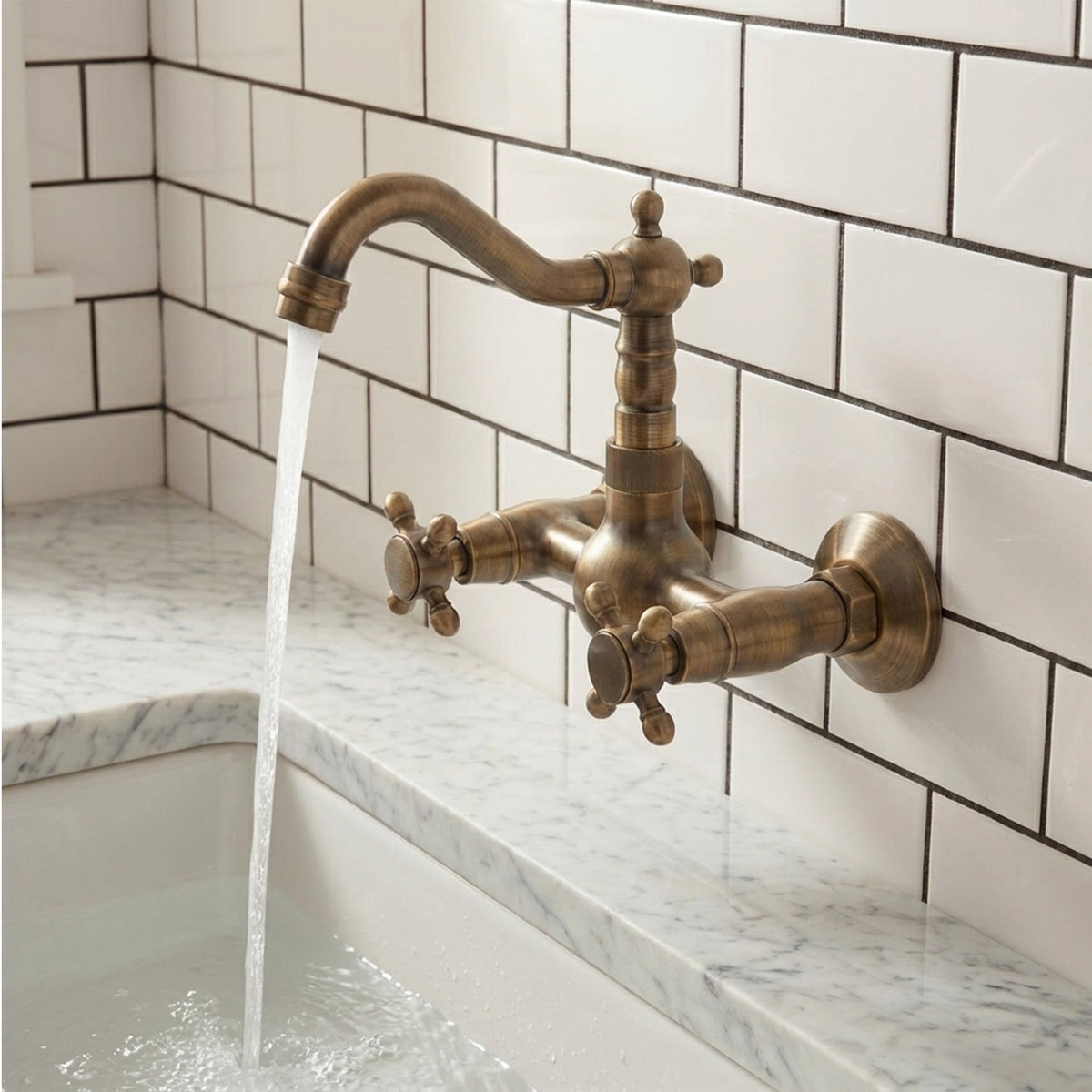Two-Handle Wall-Mount Bathroom Sink Faucet