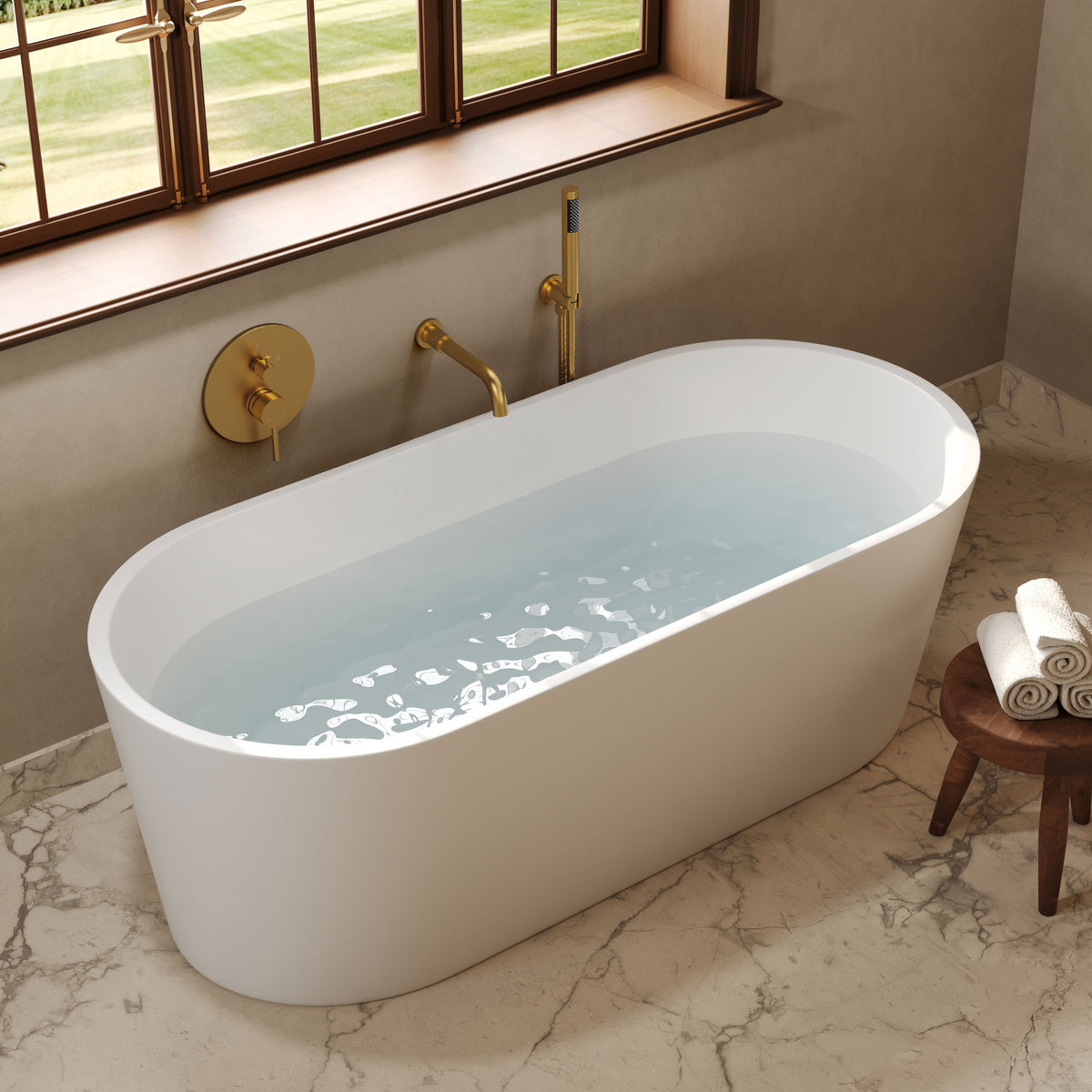 Wall-Mounted Bathtub Faucet with Hand Shower and Pressure-Balanced Valve