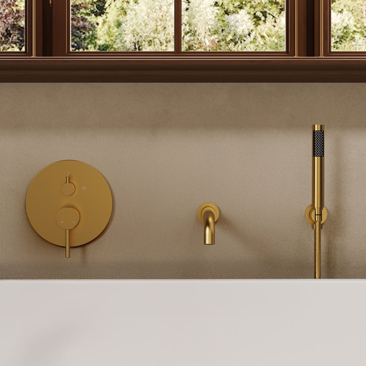 Wall-Mounted Bathtub Faucet with Hand Shower and Pressure-Balanced Valve