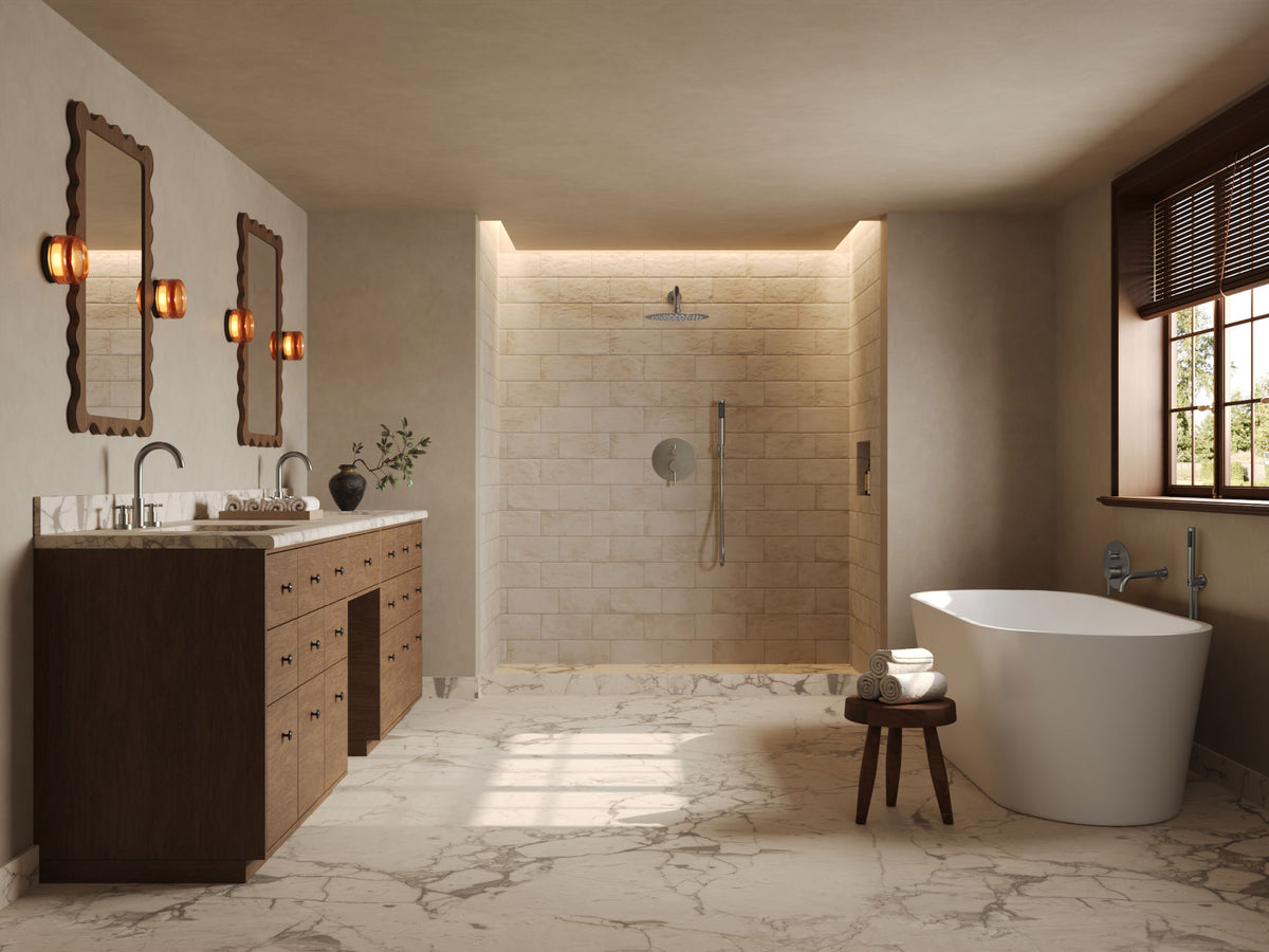 Wall-Mounted Bathtub Faucet with Hand Shower and Pressure-Balanced Valve