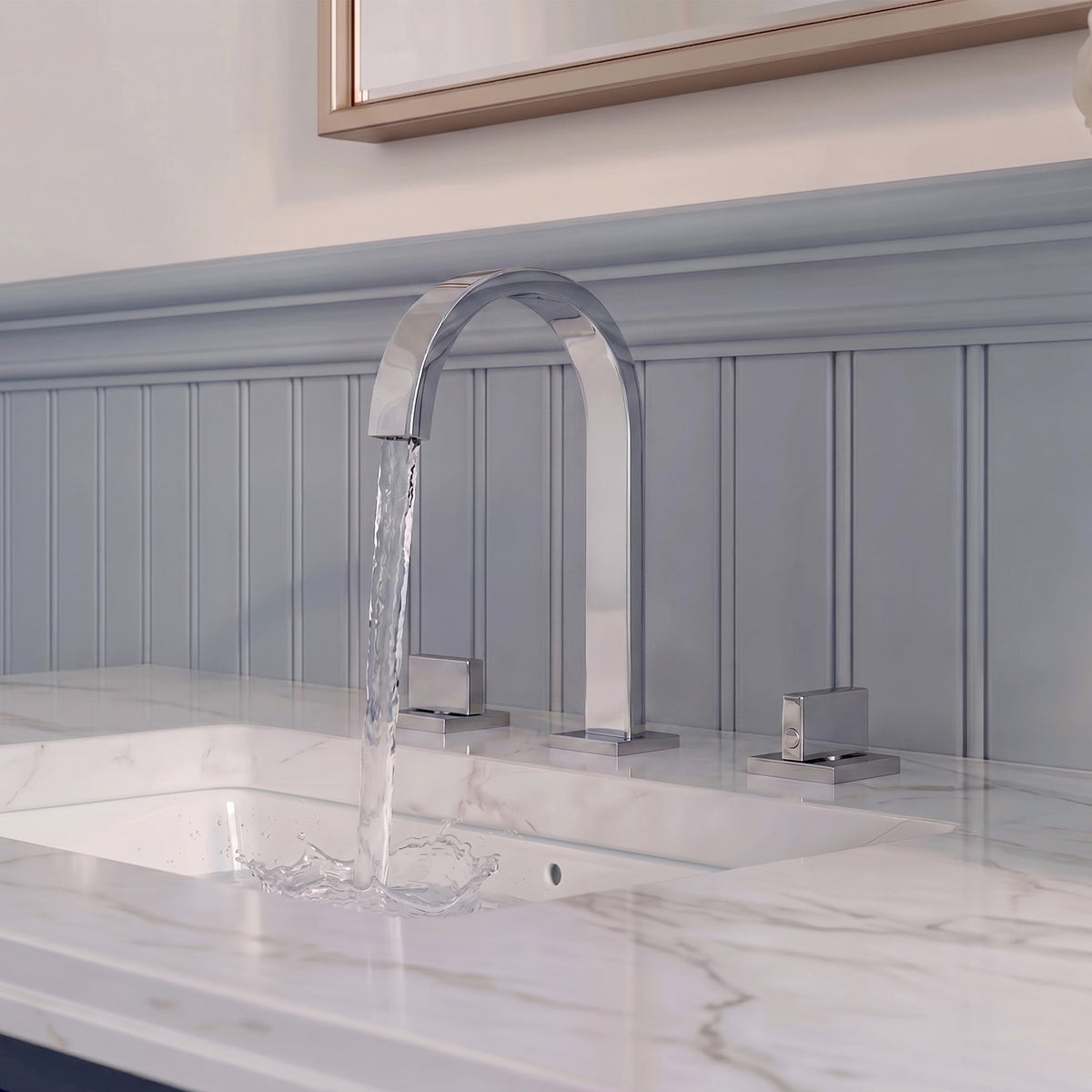 Two-Handle High Arc Widespread Bathroom Sink Faucet With Pop-Up Drain