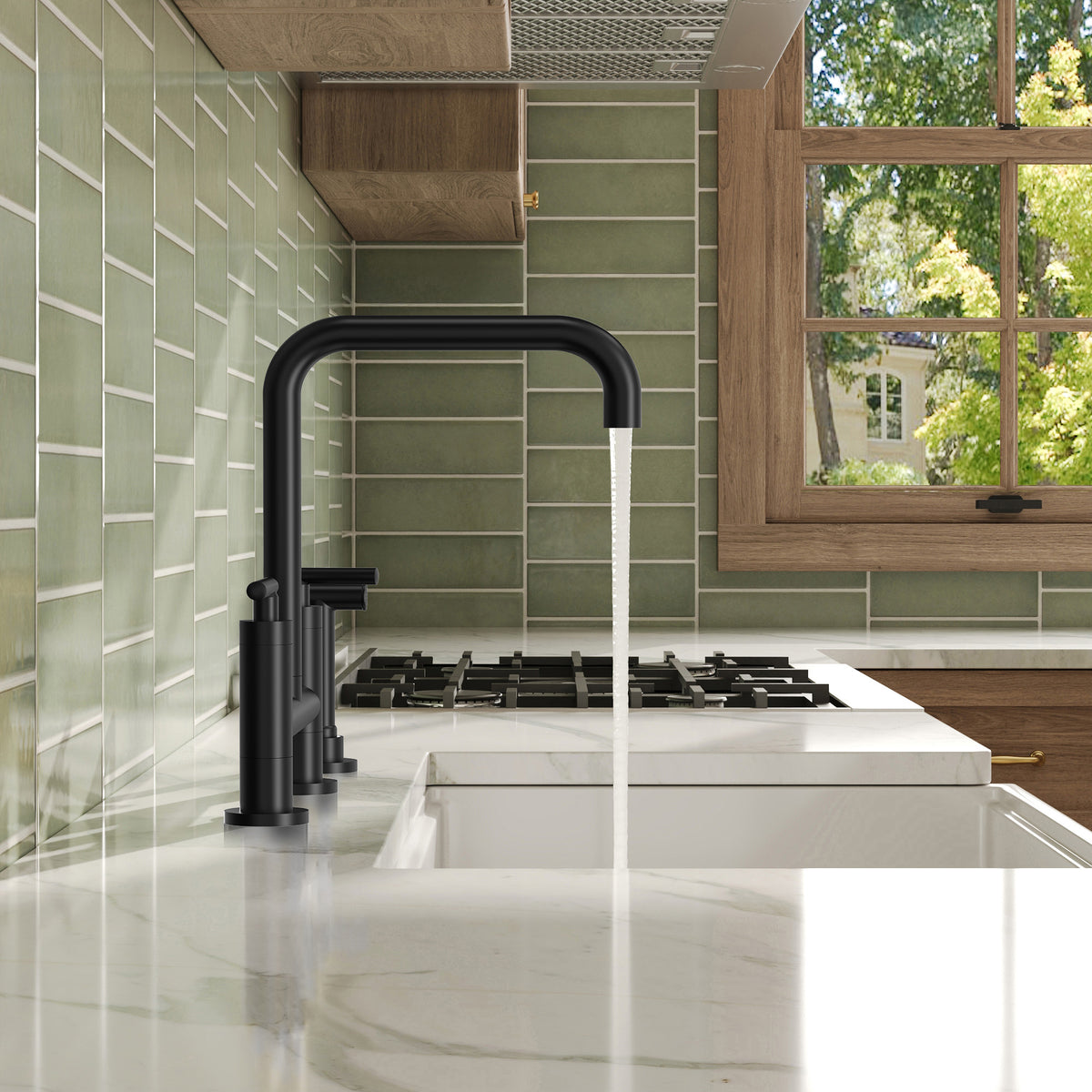 Two-Hole Deck-Mount Bridge Kitchen Faucet With Side Sprayer
