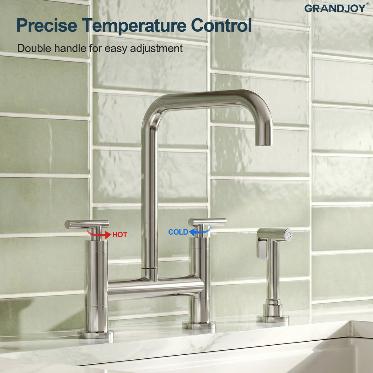 Two-Hole Deck-Mount Bridge Kitchen Faucet With Side Sprayer