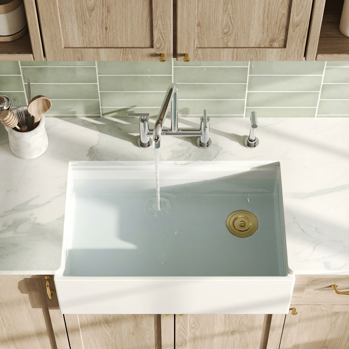 Two-Hole Deck-Mount Bridge Kitchen Faucet With Side Sprayer
