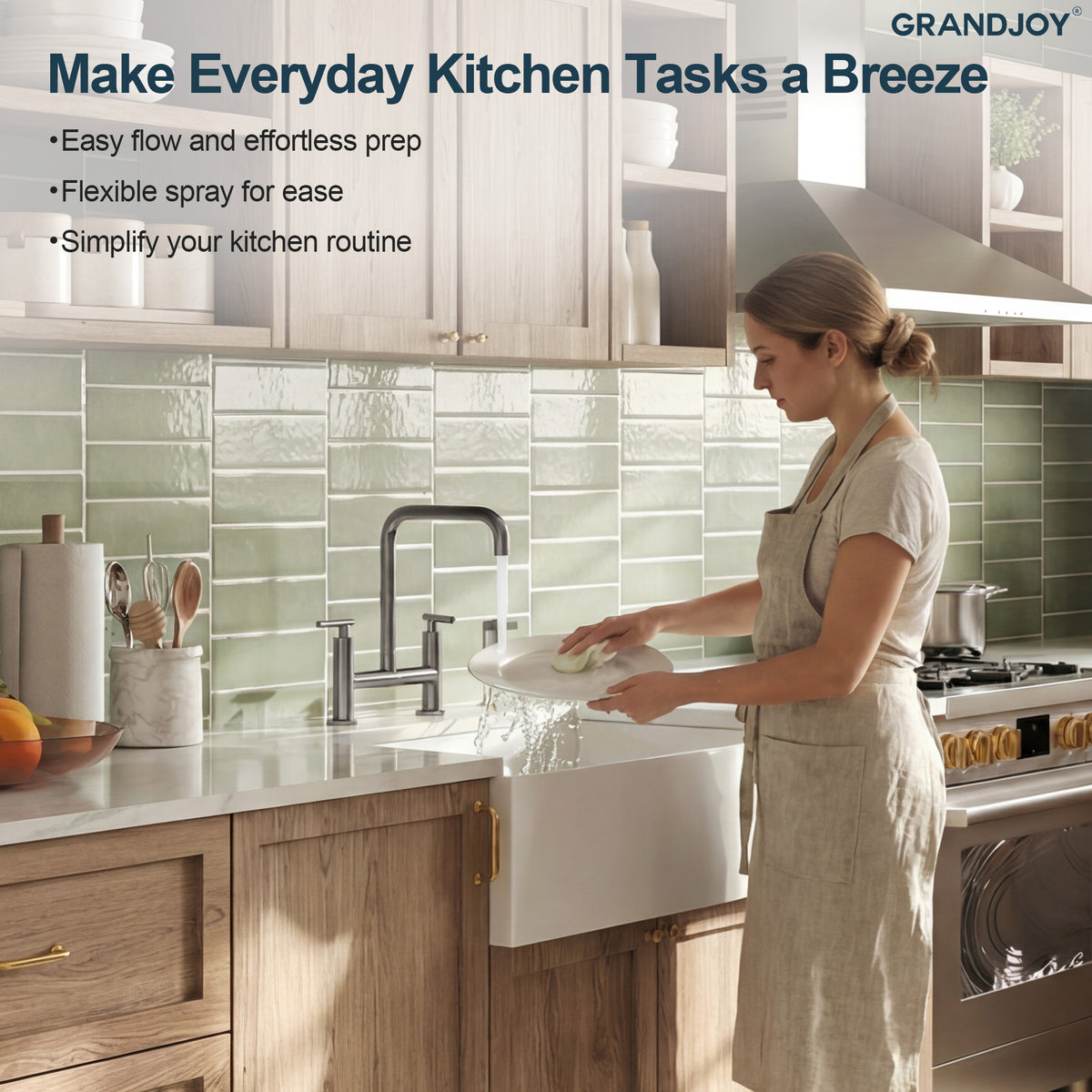 Two-Hole Deck-Mount Bridge Kitchen Faucet With Side Sprayer