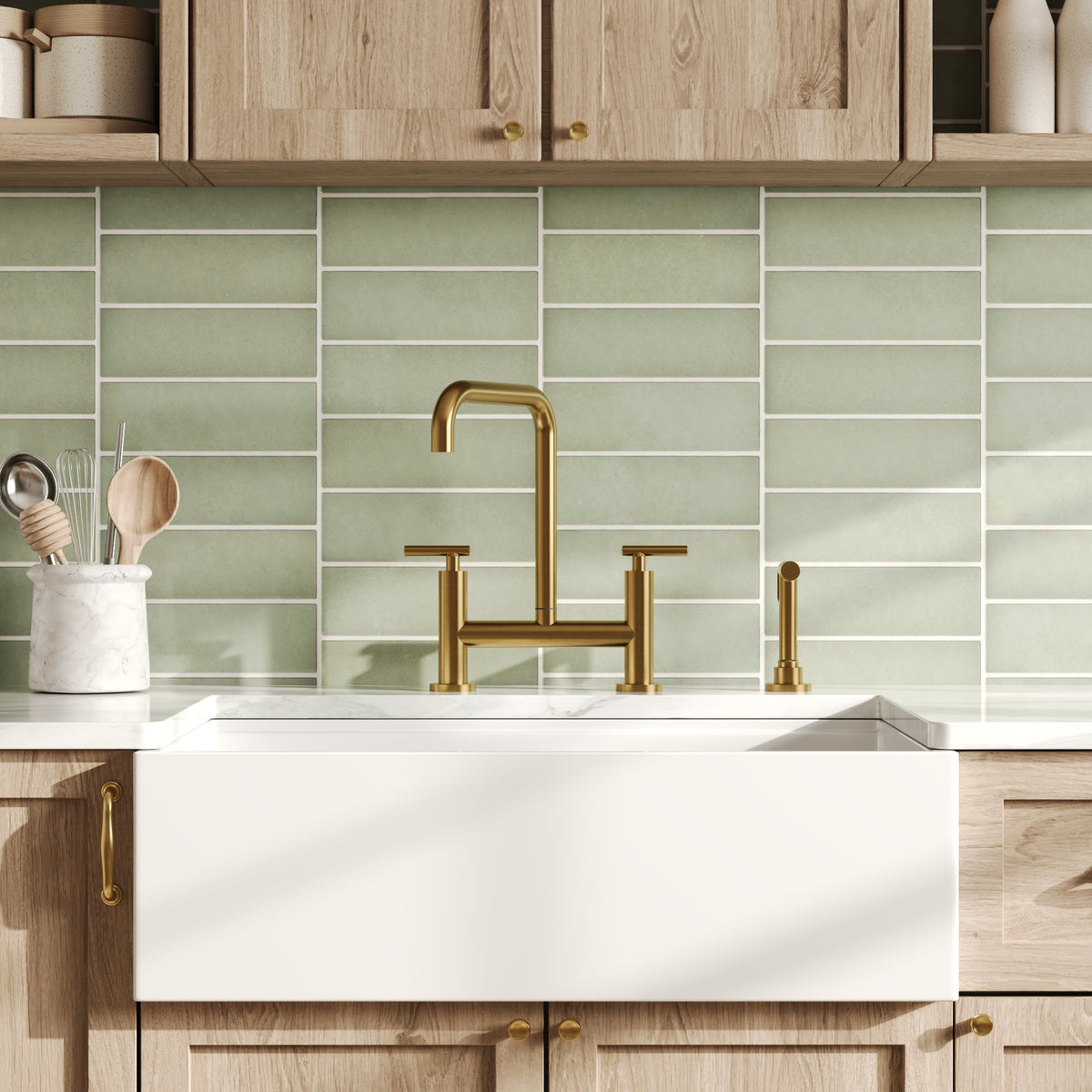 Two-Hole Deck-Mount Bridge Kitchen Faucet With Side Sprayer