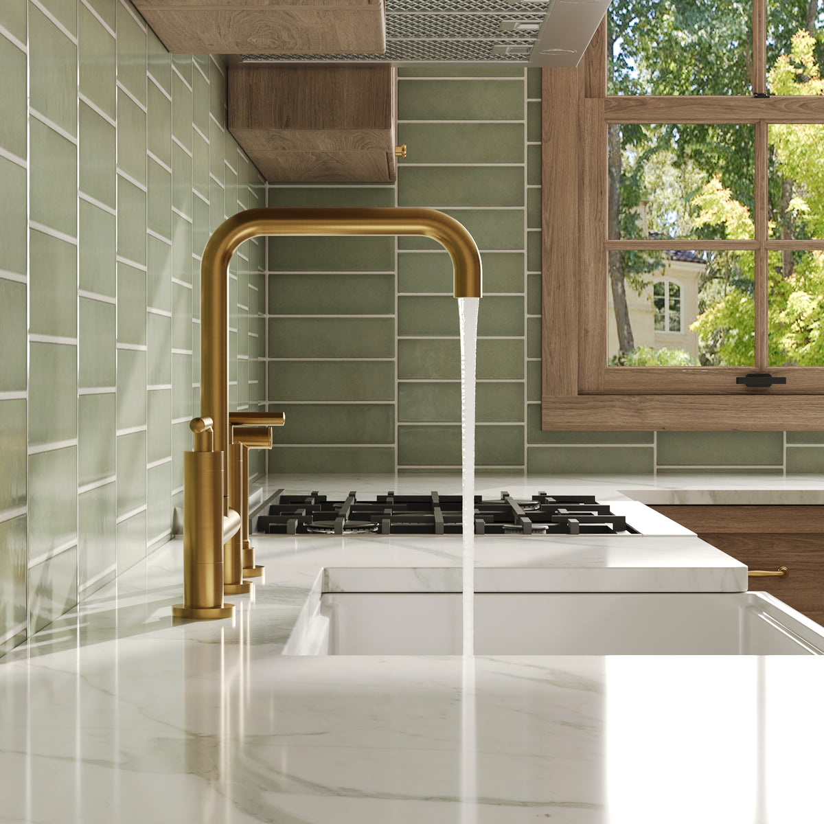 Two-Hole Deck-Mount Bridge Kitchen Faucet With Side Sprayer
