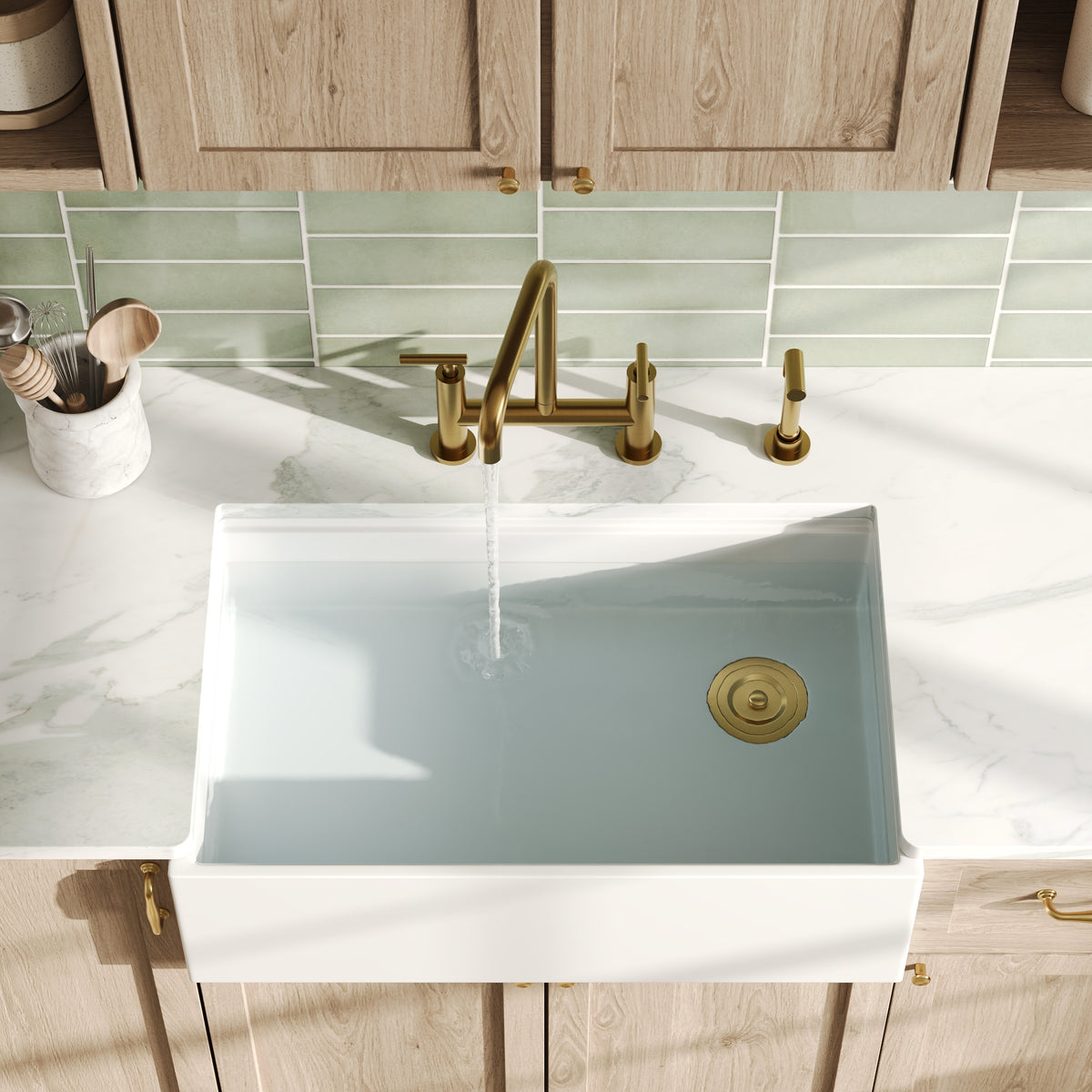 Two-Hole Deck-Mount Bridge Kitchen Faucet With Side Sprayer