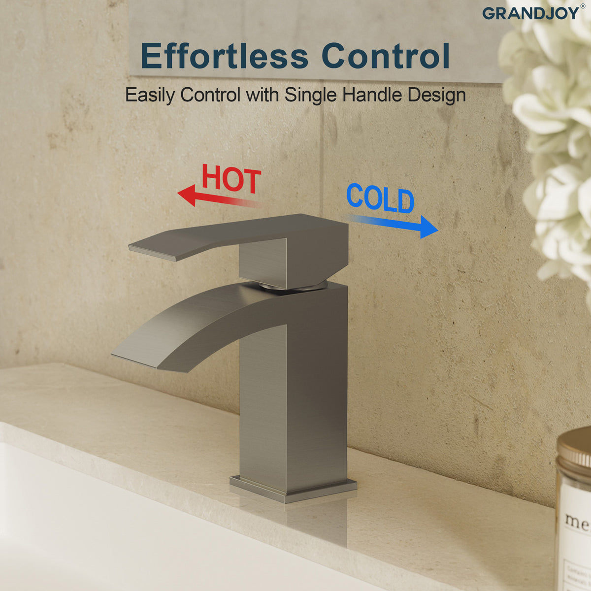 Single-Hole Waterfall Bathroom Sink Faucet with Pop-Up Drain