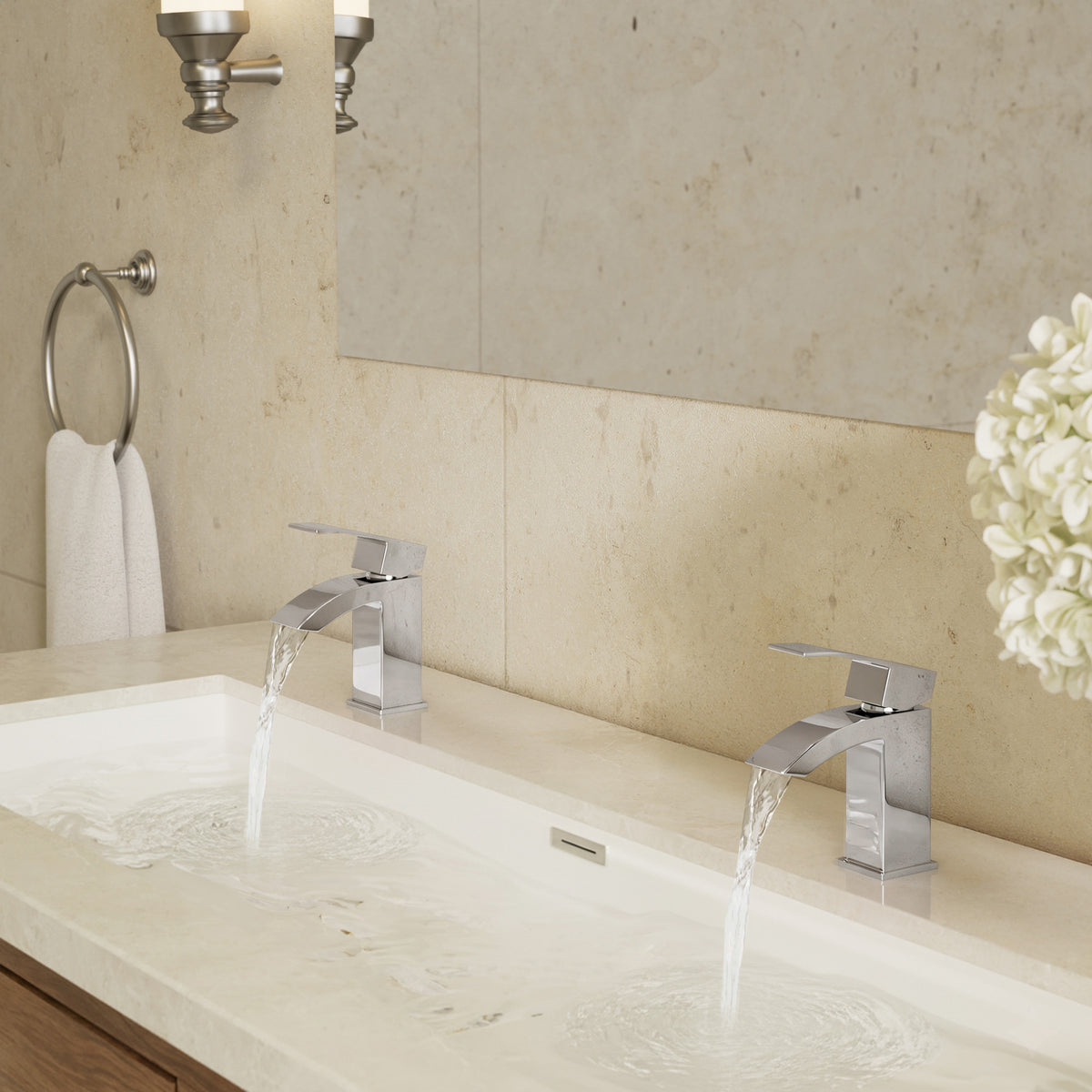 Single-Hole Waterfall Bathroom Sink Faucet with Pop-Up Drain