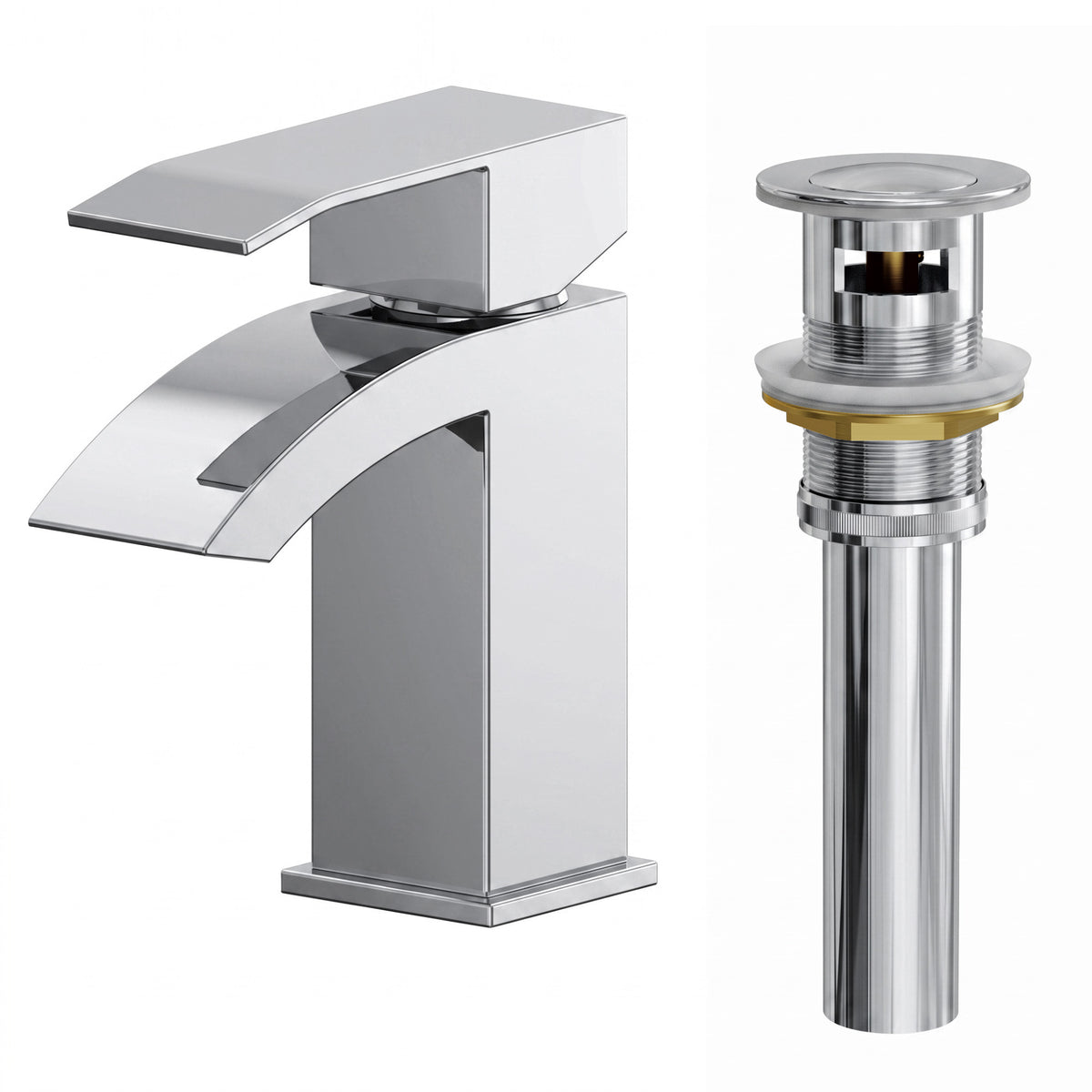Single-Hole Waterfall Bathroom Sink Faucet with Pop-Up Drain