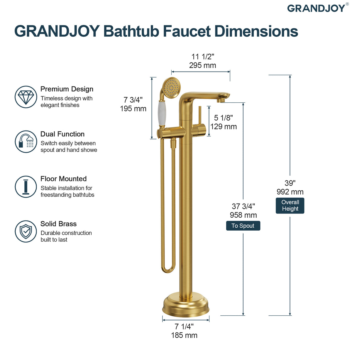 Floor-Mounted Bathtub Faucet with Hand Shower and Swivel Spout