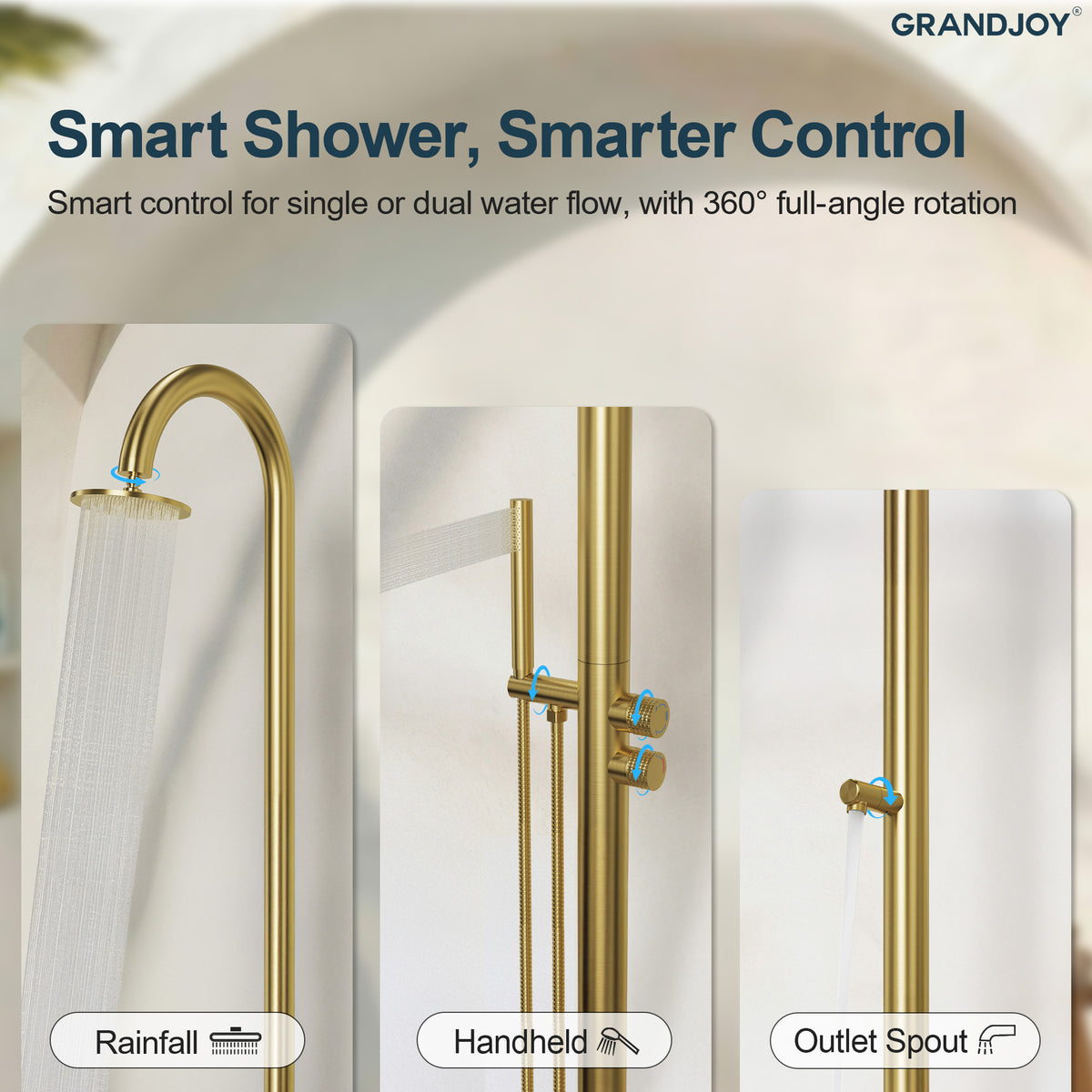 Floor-Mounted Shower System with Swivel Head for Indoor or Outdoor Use