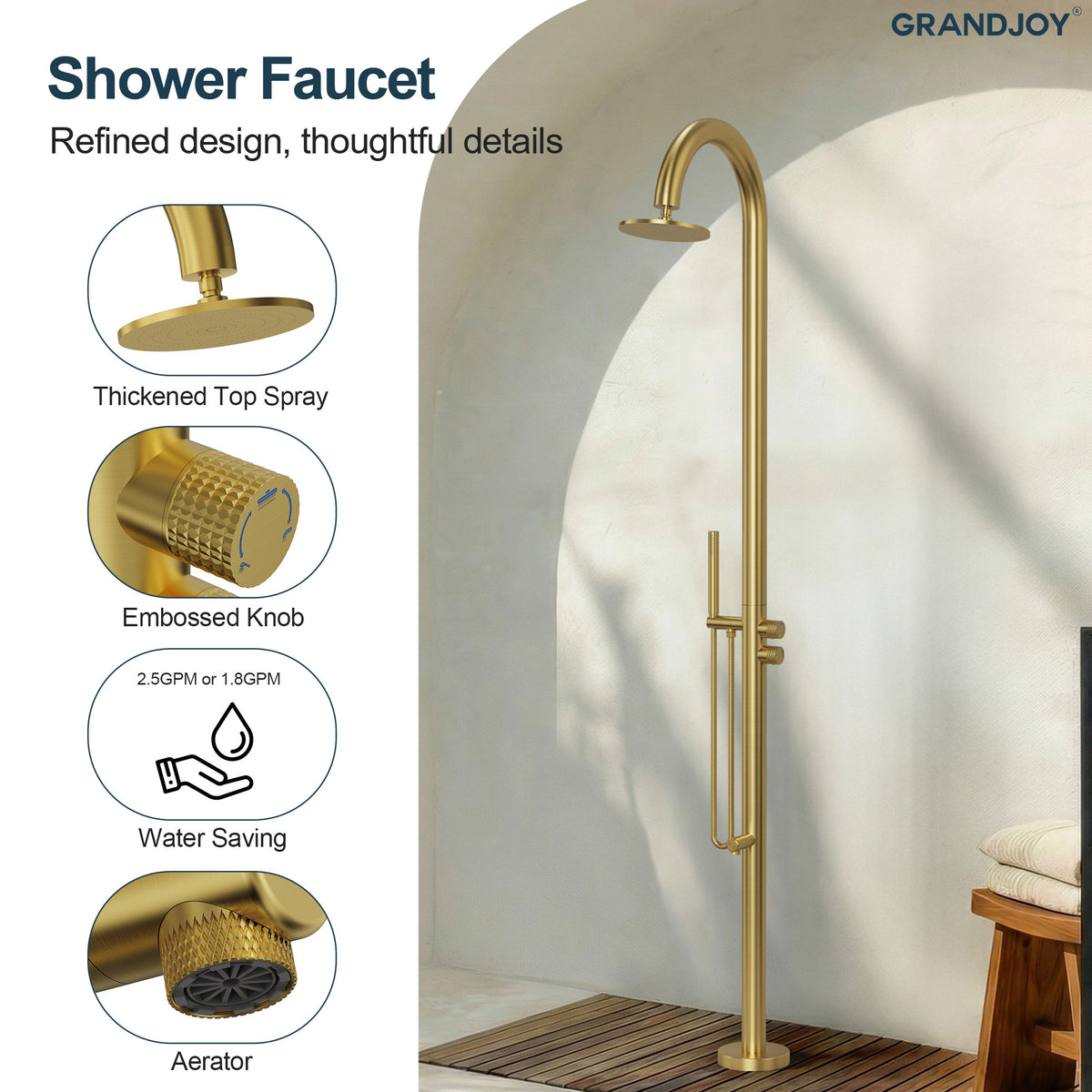 Floor-Mounted Shower System with Swivel Head for Indoor or Outdoor Use