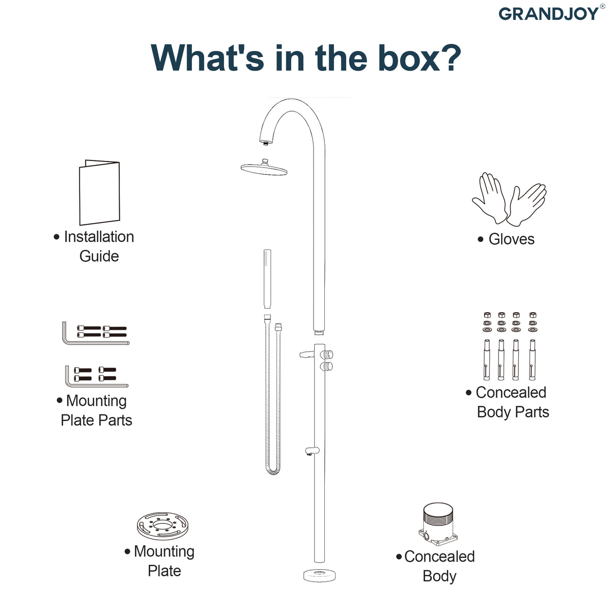 Floor-Mounted Shower System with Swivel Head for Indoor or Outdoor Use