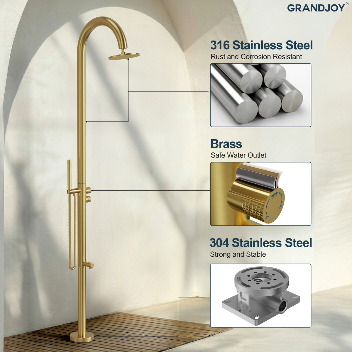 Floor-Mounted Shower System with Swivel Head for Indoor or Outdoor Use