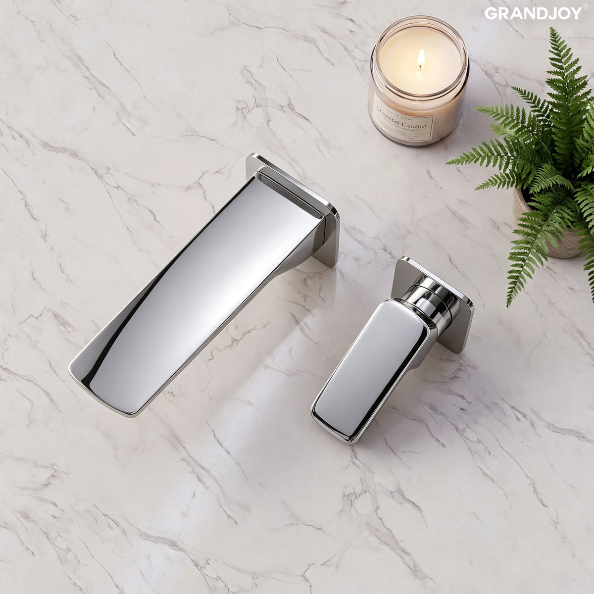 Single-Handle Wall-Mount Bathroom Sink Faucet With Pop-Up Drain