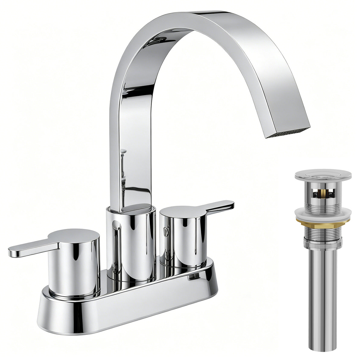 Two-Handle Centerset Bathroom Sink Faucet With Pop-Up Drain