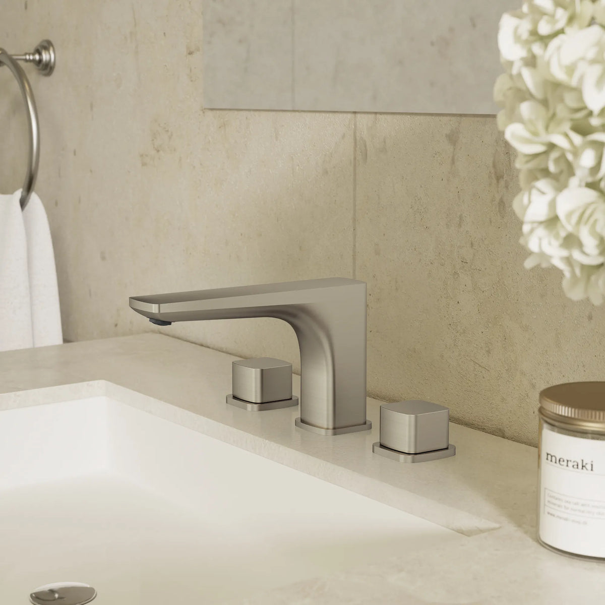 Two-Handle Low Arc Widespread Bathroom Sink Faucet With Pop-Up Drain