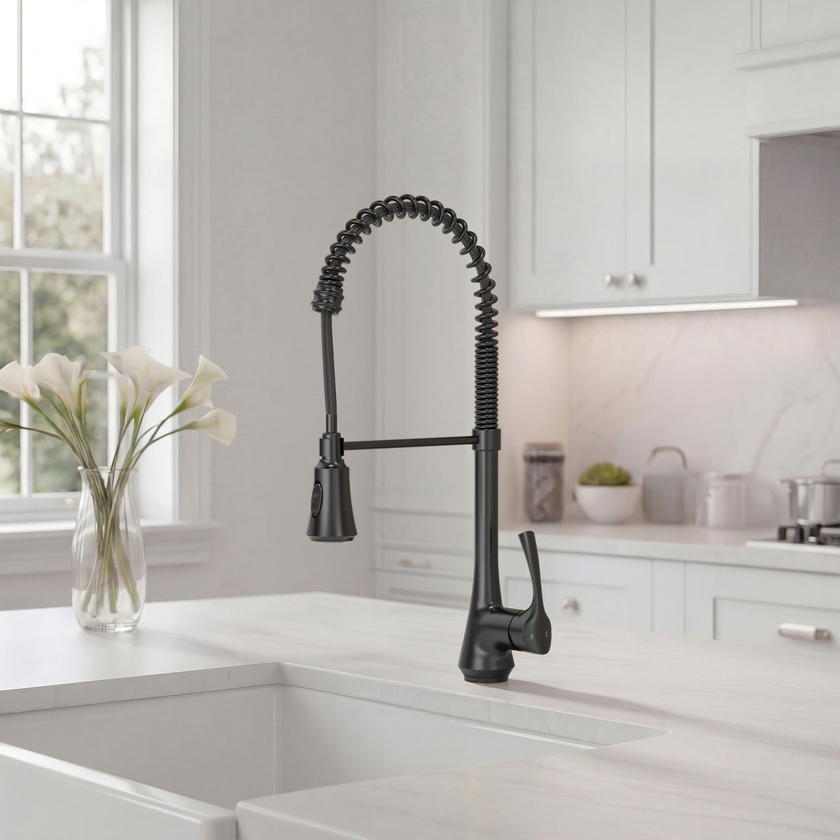 Single-Handle Pre-Rinse Spring Pull-Down Kitchen Faucet