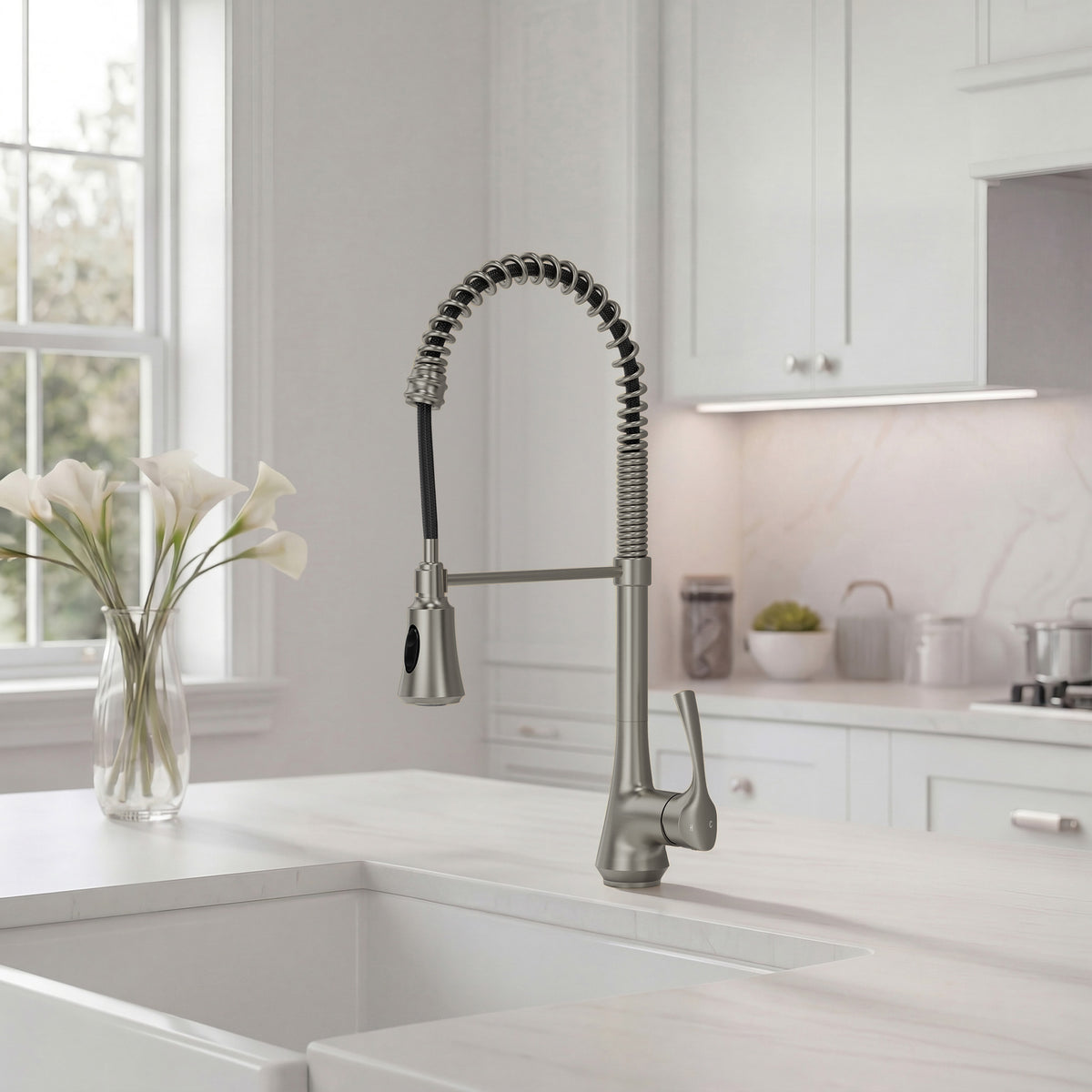 Single-Handle Pre-Rinse Spring Pull-Down Kitchen Faucet