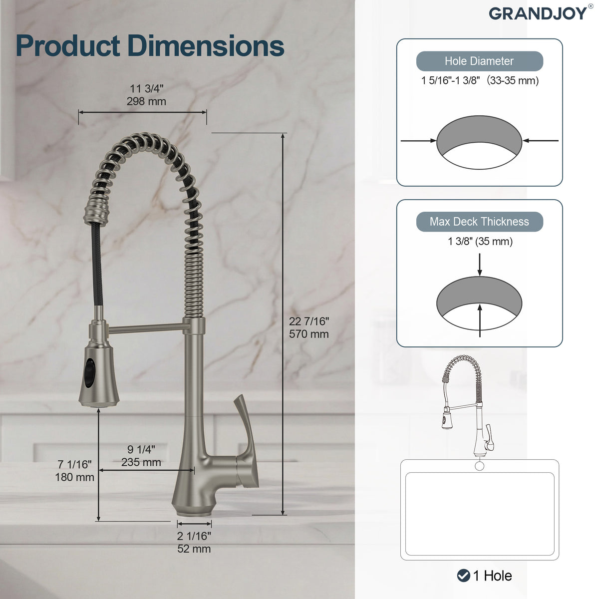 Single-Handle Pre-Rinse Spring Pull-Down Kitchen Faucet