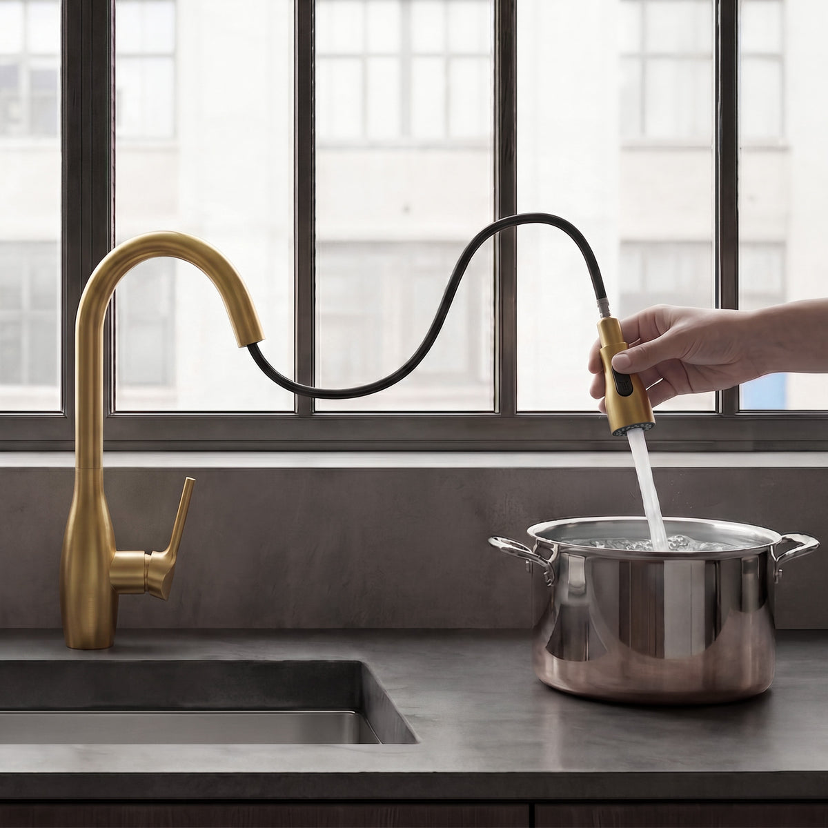 Single-Handle Pull-Down Kitchen Faucet With Dual Spray Modes