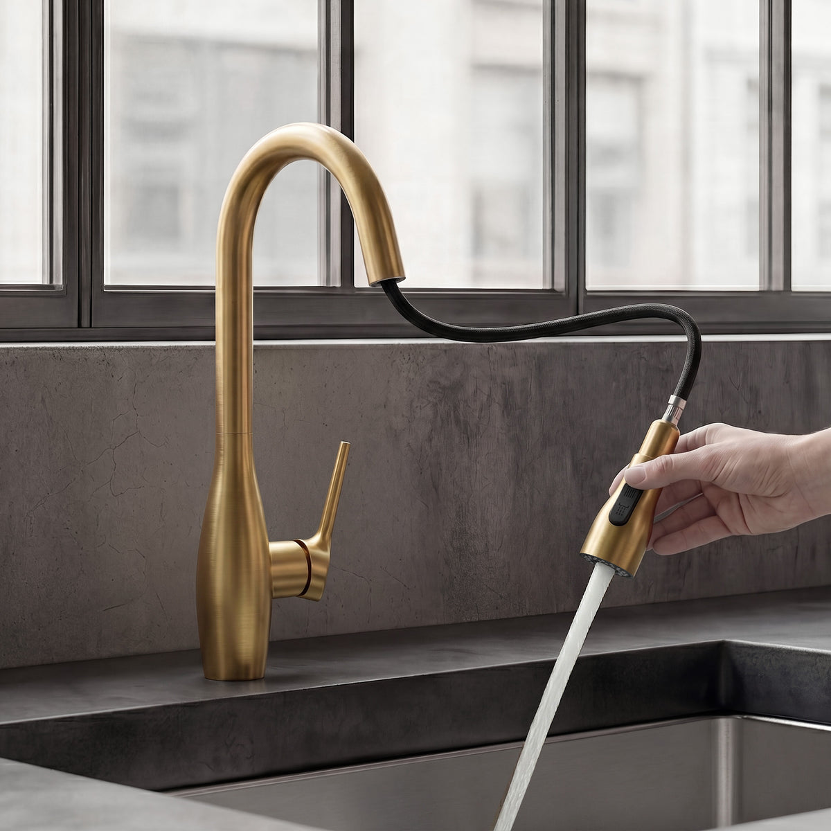 Single-Handle Pull-Down Kitchen Faucet With Dual Spray Modes