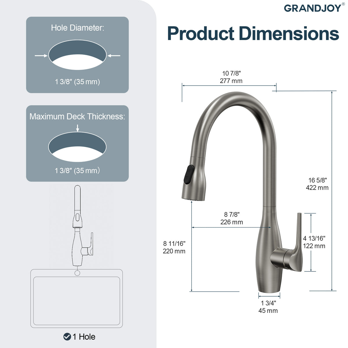 Single-Handle Pull-Down Kitchen Faucet With Dual Spray Modes
