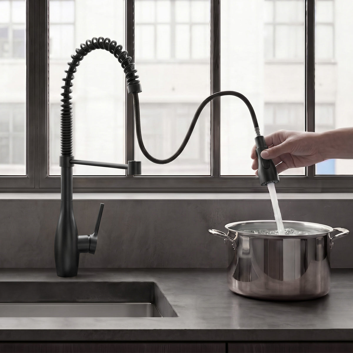 Single-Handle Pre-Rinse Spring Pull-Down Kitchen Faucet