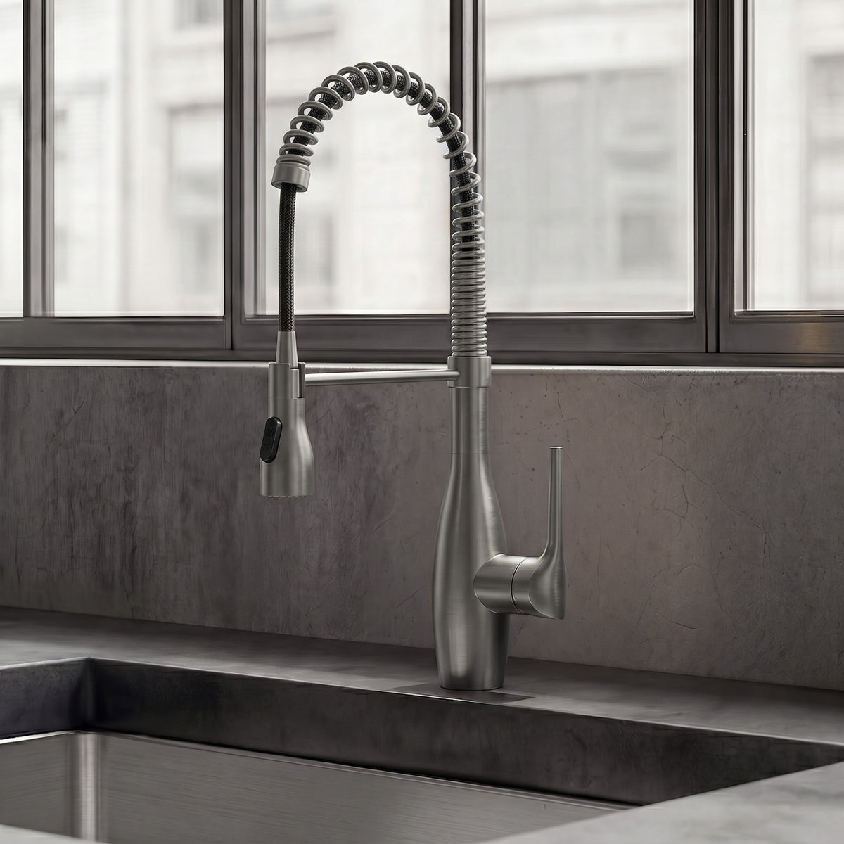 Single-Handle Pre-Rinse Spring Pull-Down Kitchen Faucet