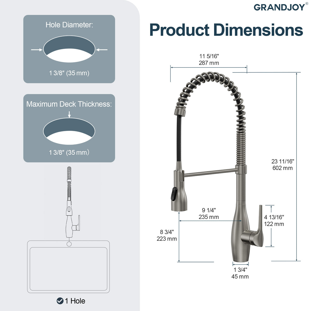 Single-Handle Pre-Rinse Spring Pull-Down Kitchen Faucet