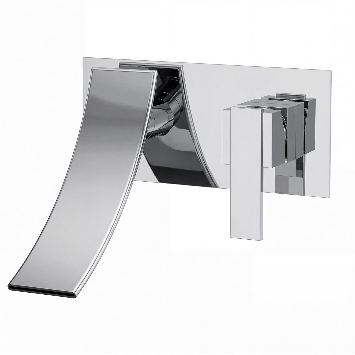 Single-Handle Wall-Mount Bathroom Sink Faucet With Waterfall Spout And Pop-Up Drain