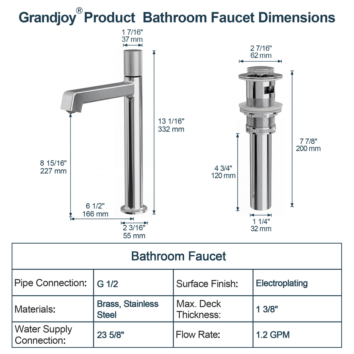Single-Handle Vessel Bathroom Sink Faucet With Pop-Up Drain