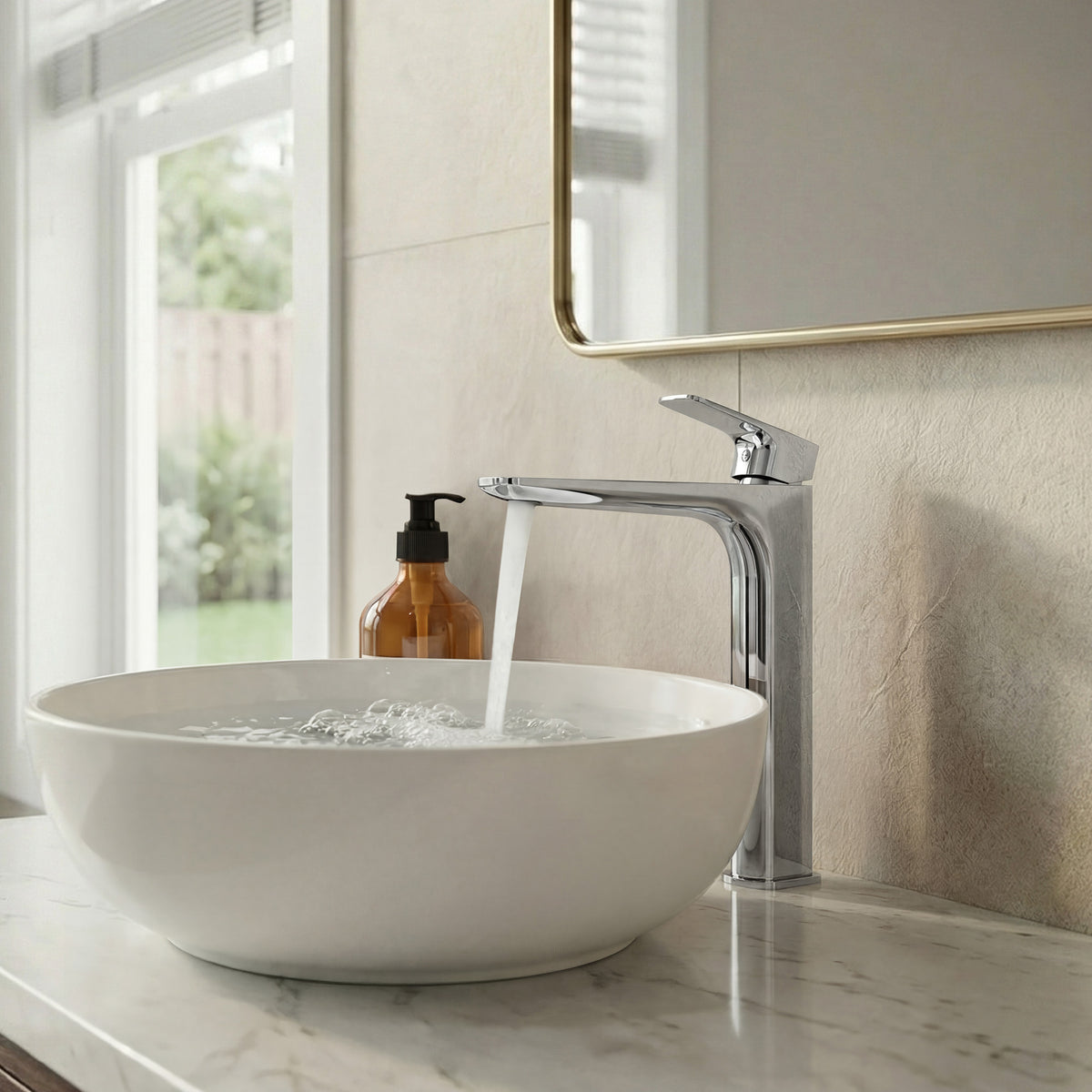 Single-Handle Vessel Bathroom Sink Faucet With Pop-Up Drain