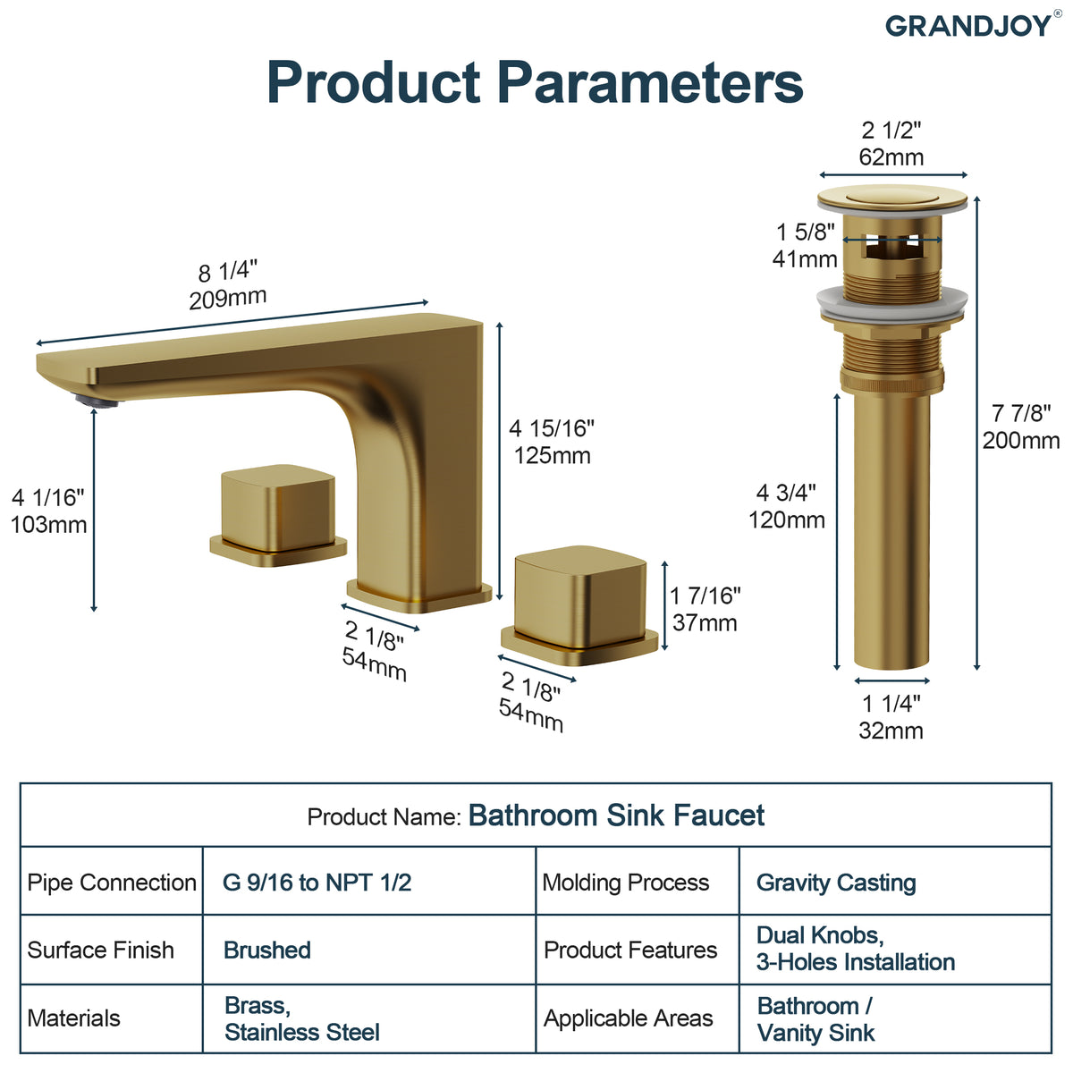 Two-Handle Low Arc Widespread Bathroom Sink Faucet With Pop-Up Drain