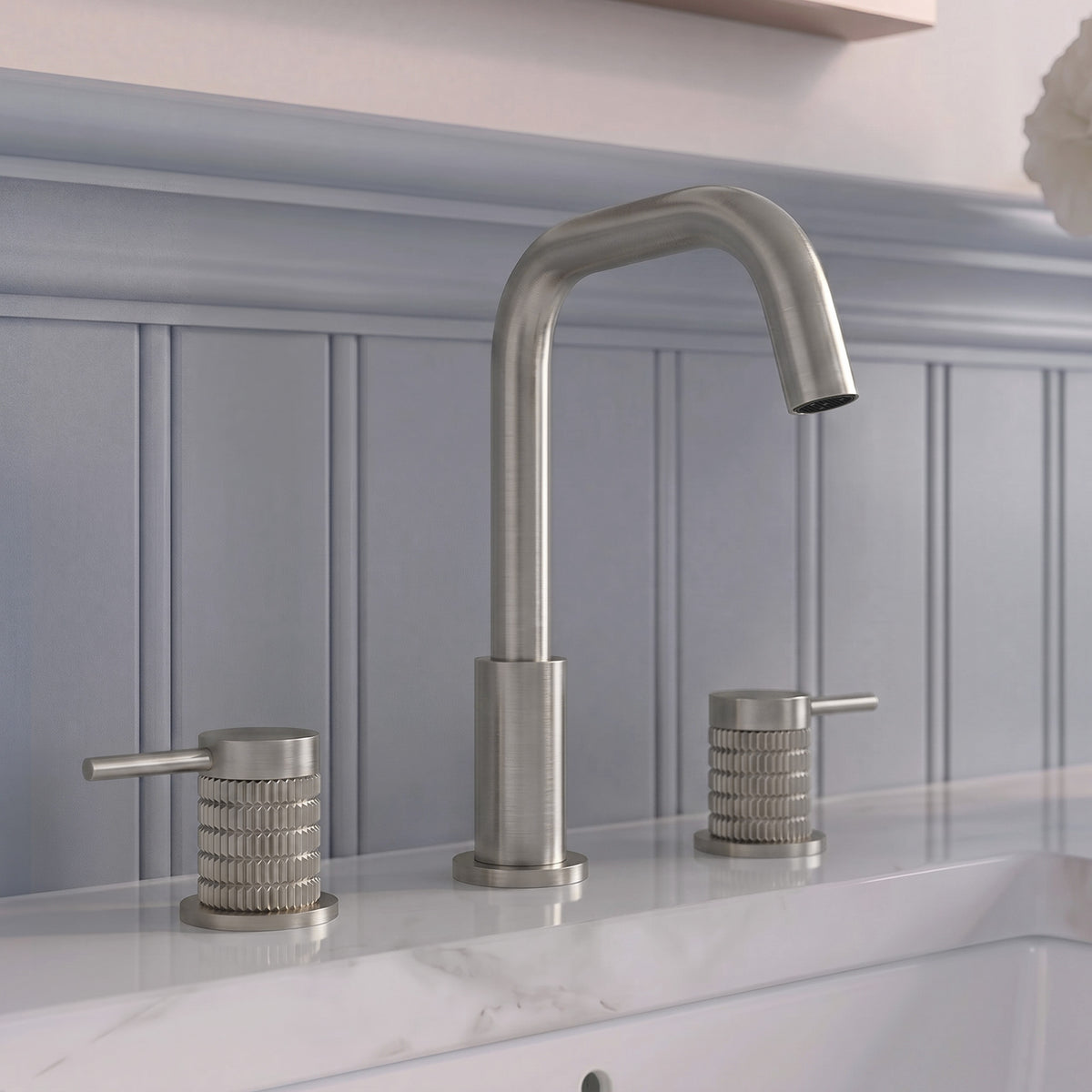Three-Hole Widespread Bathroom Sink Faucet with 360-Degree Swivel Spout