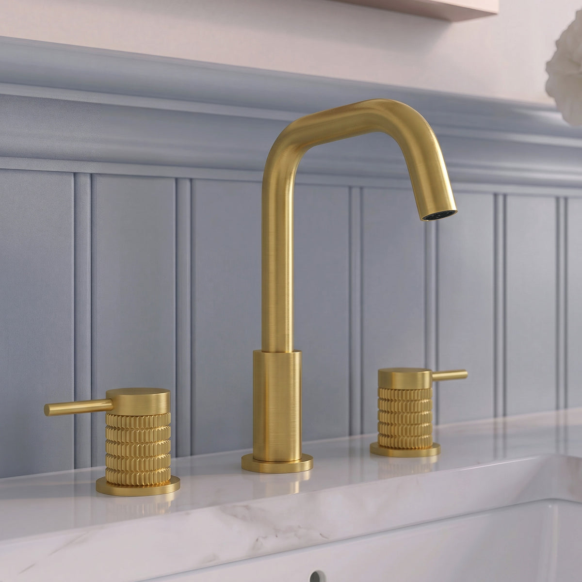 Three-Hole Widespread Bathroom Sink Faucet with 360-Degree Swivel Spout