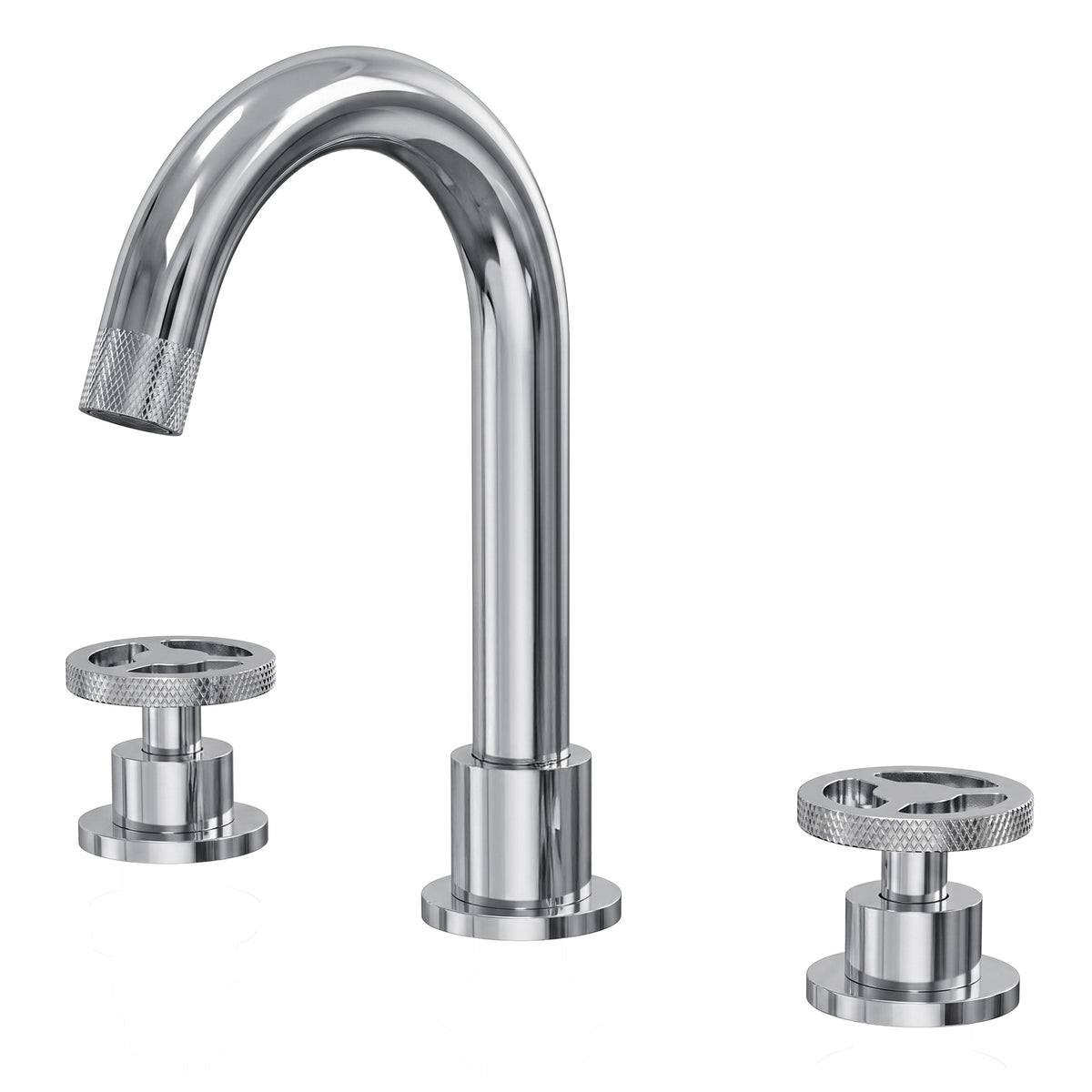 Three-Hole Widespread Bathroom Sink Faucet with Knurled Handles and Swivel Spout